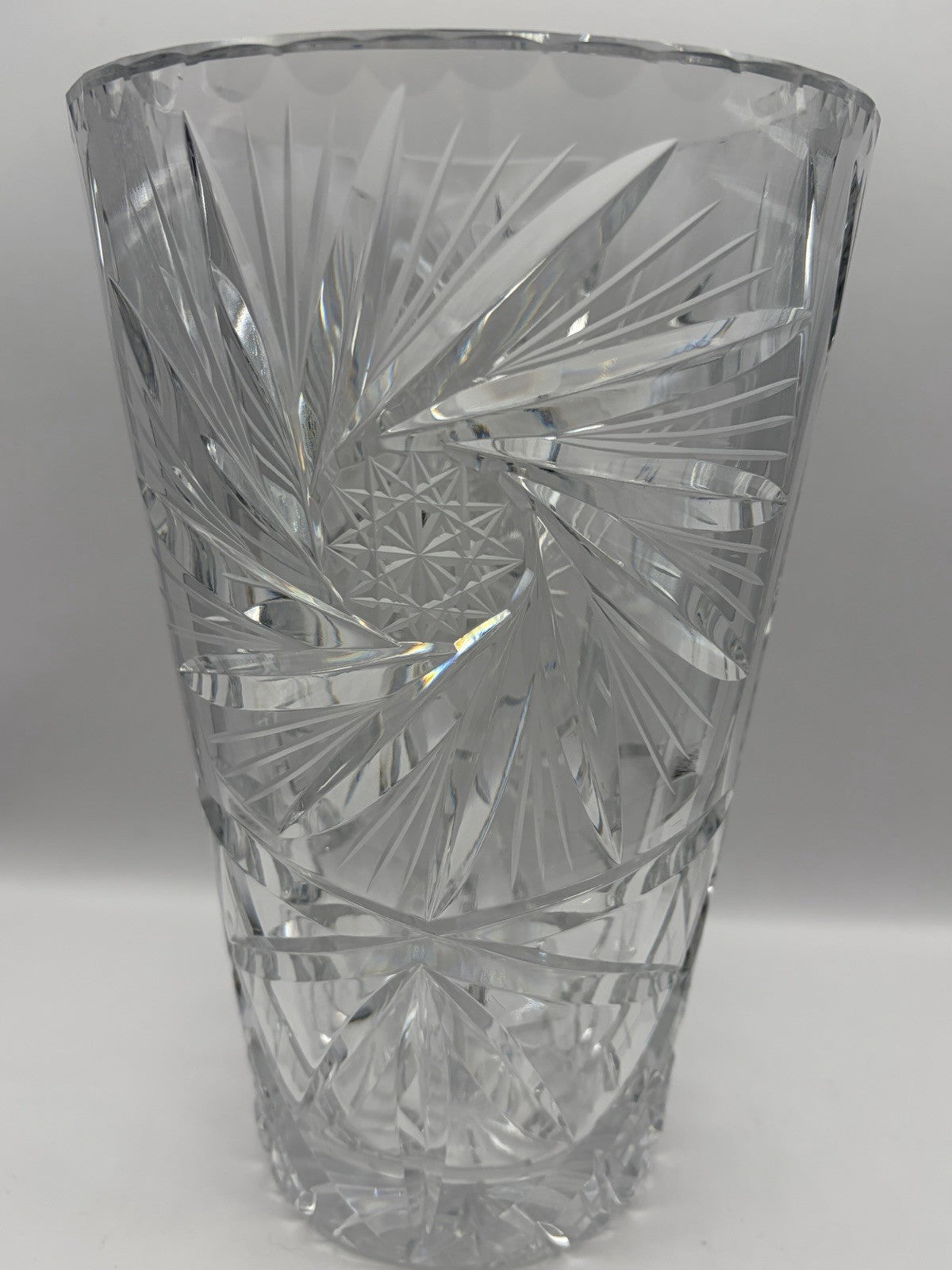 Vintage Bohemian crystal glass vase Cut pattern  into the heavy leaded glass.