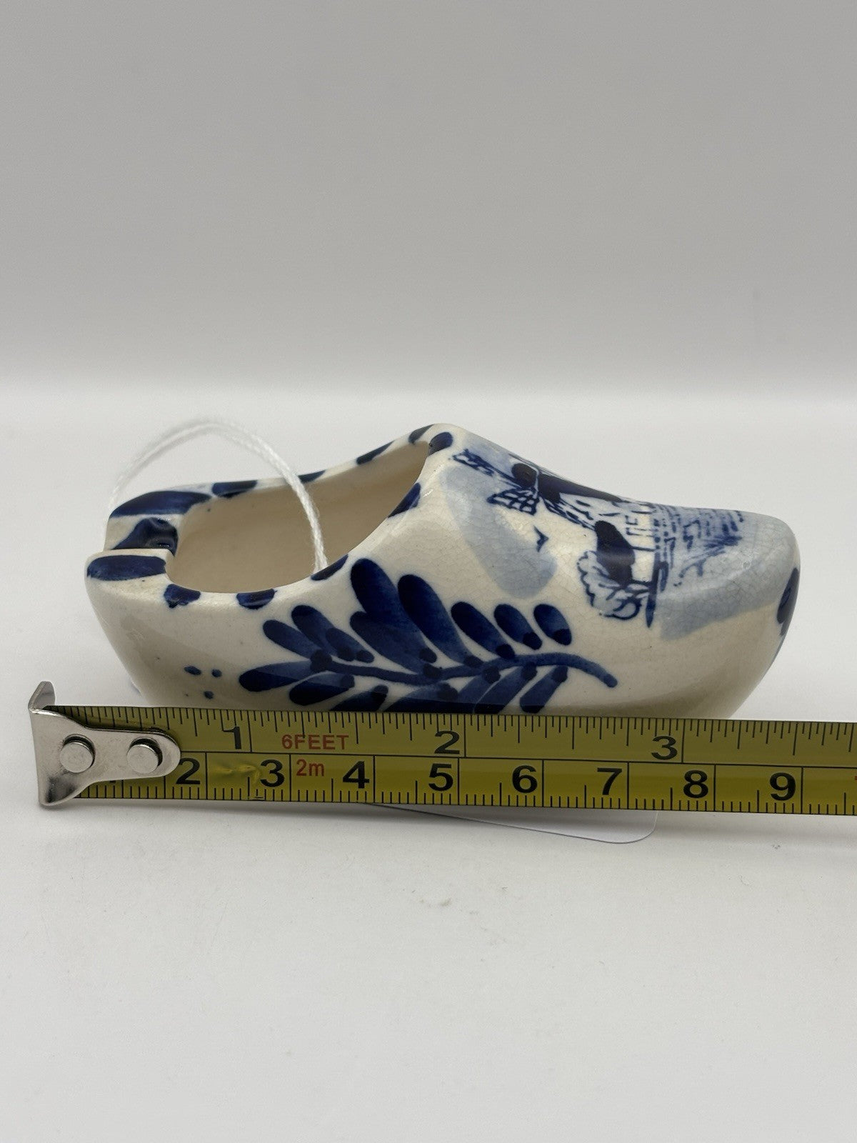 Vintage Dutch Delft Blue hand-painted ceramic clog ashtray windmill scene