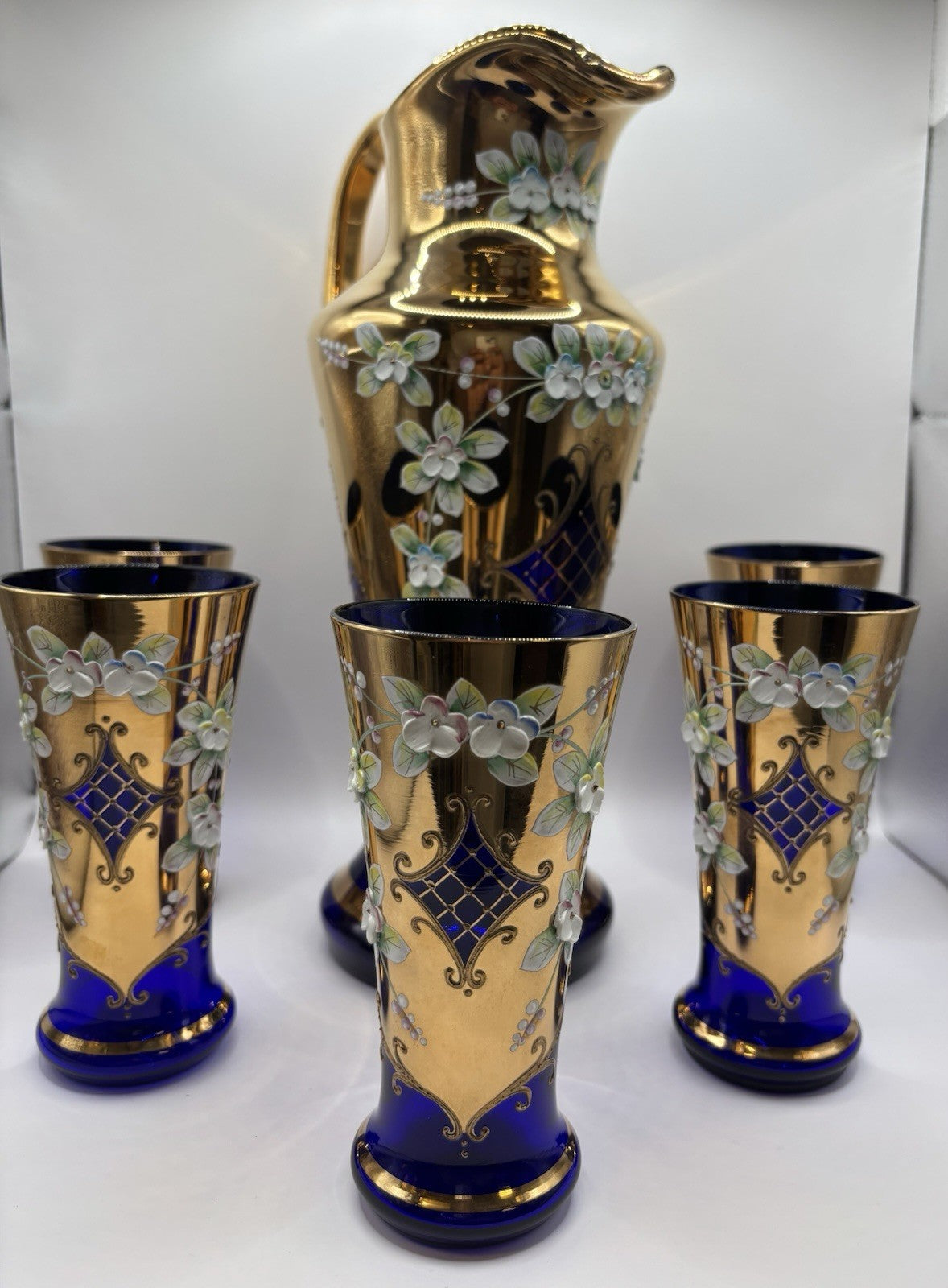 Bohemia Decorative Jar with A Set of 6 Glasses for Home Decor Made In Czech Rep