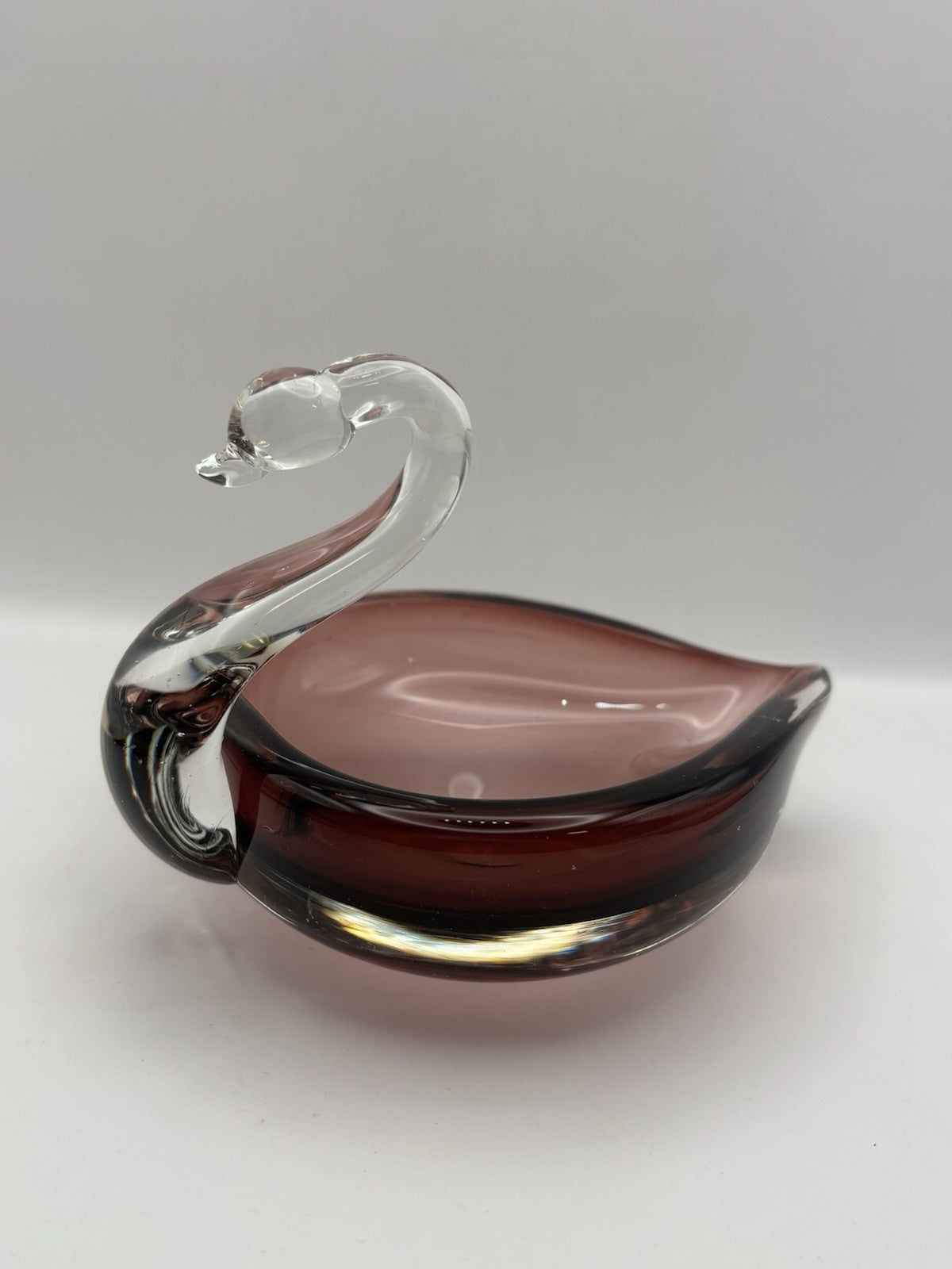 Vintage Duncan & Miller Ruby Red and Clear Art Glass Swan Candy Bow Dish