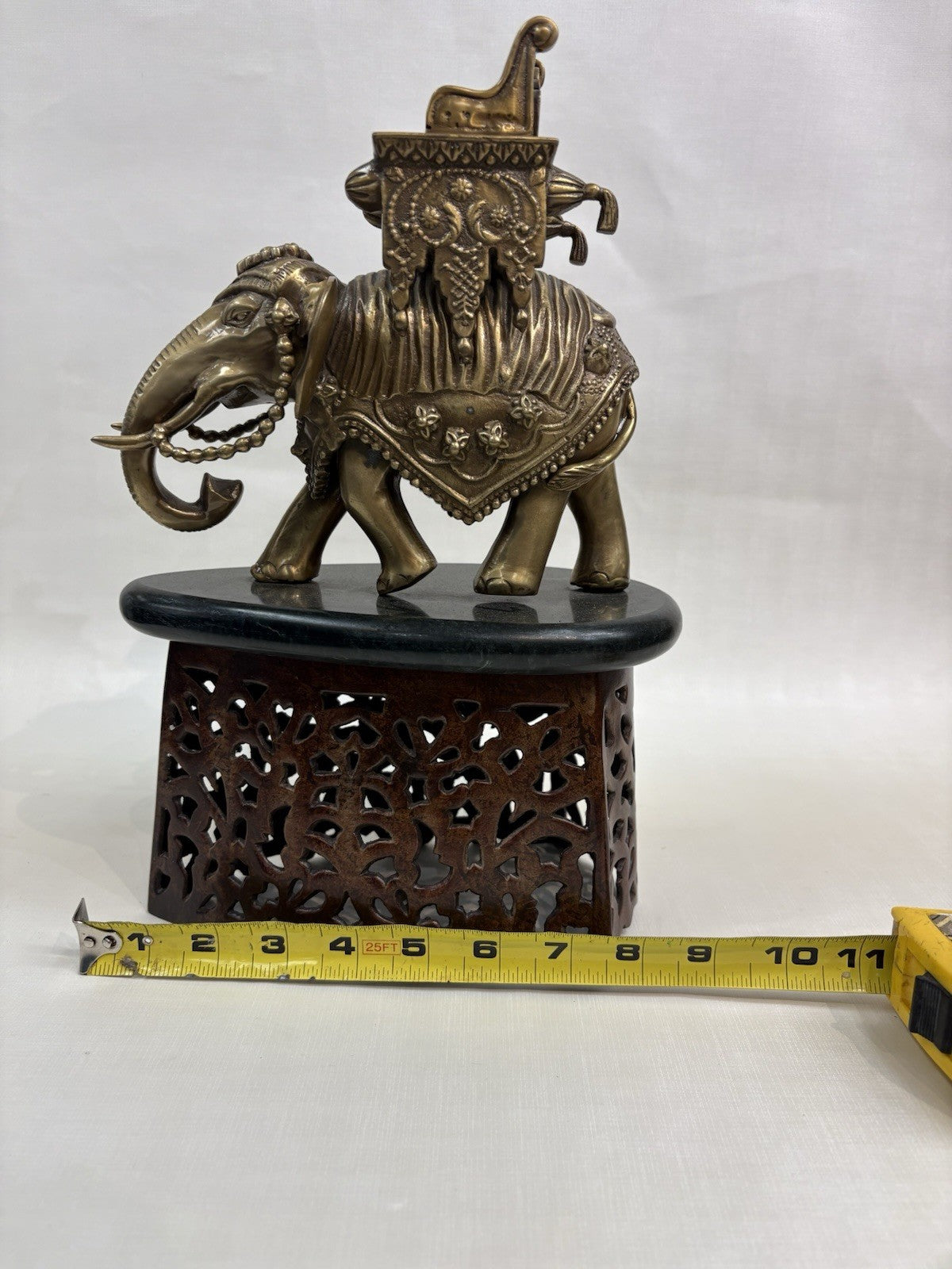 Bronze/Brass Asian Elephant Statue Figurine Sculpture Marble Pedestal