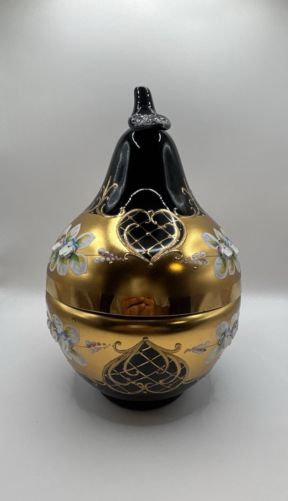 Cobalt Black Bohemia Czech Crystal Center Piece Bowl with Lid 9.7”