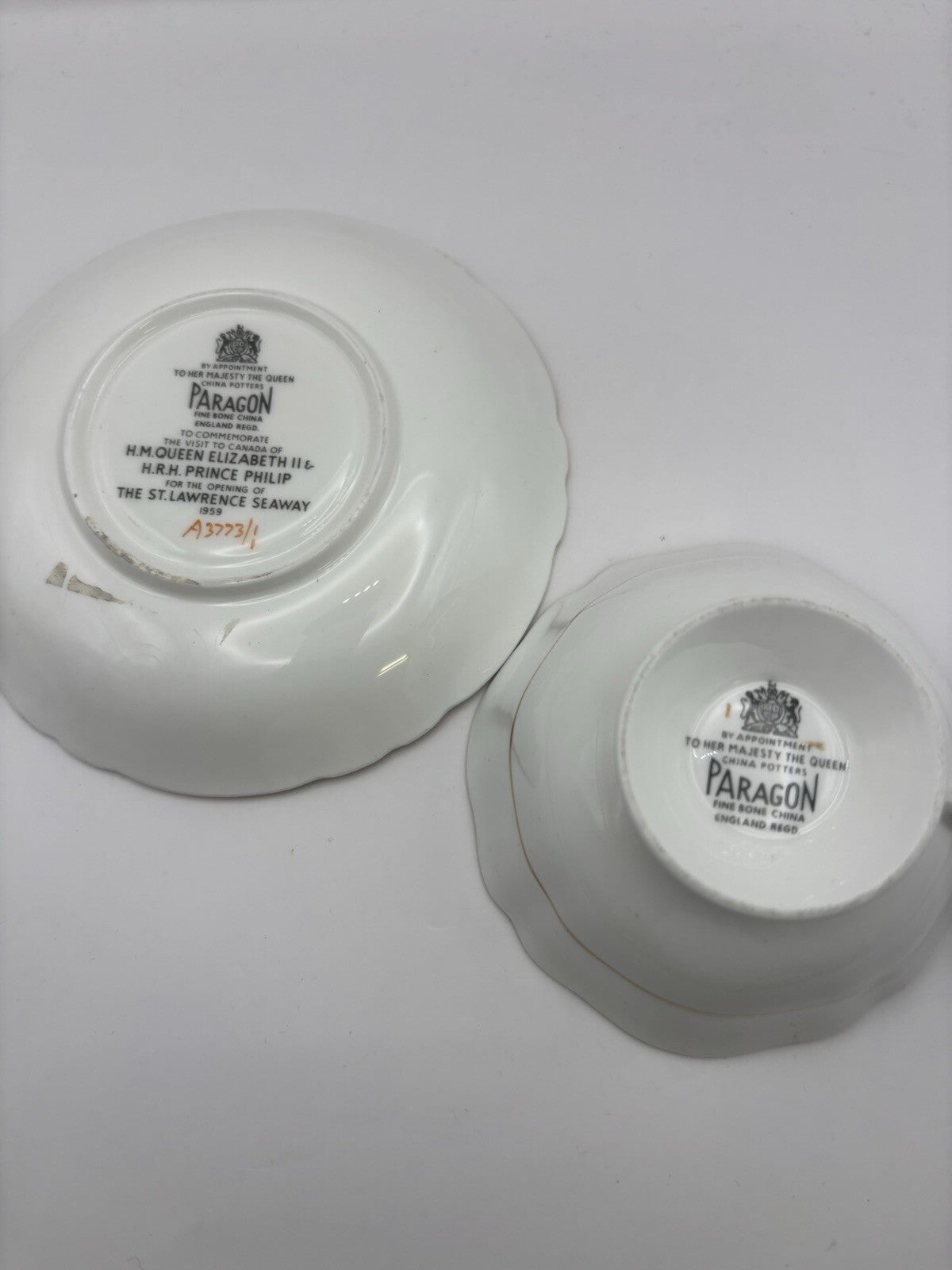 Vintage Paragon teacup and saucer set commemorating the 1959 St. Lawrence Seaway