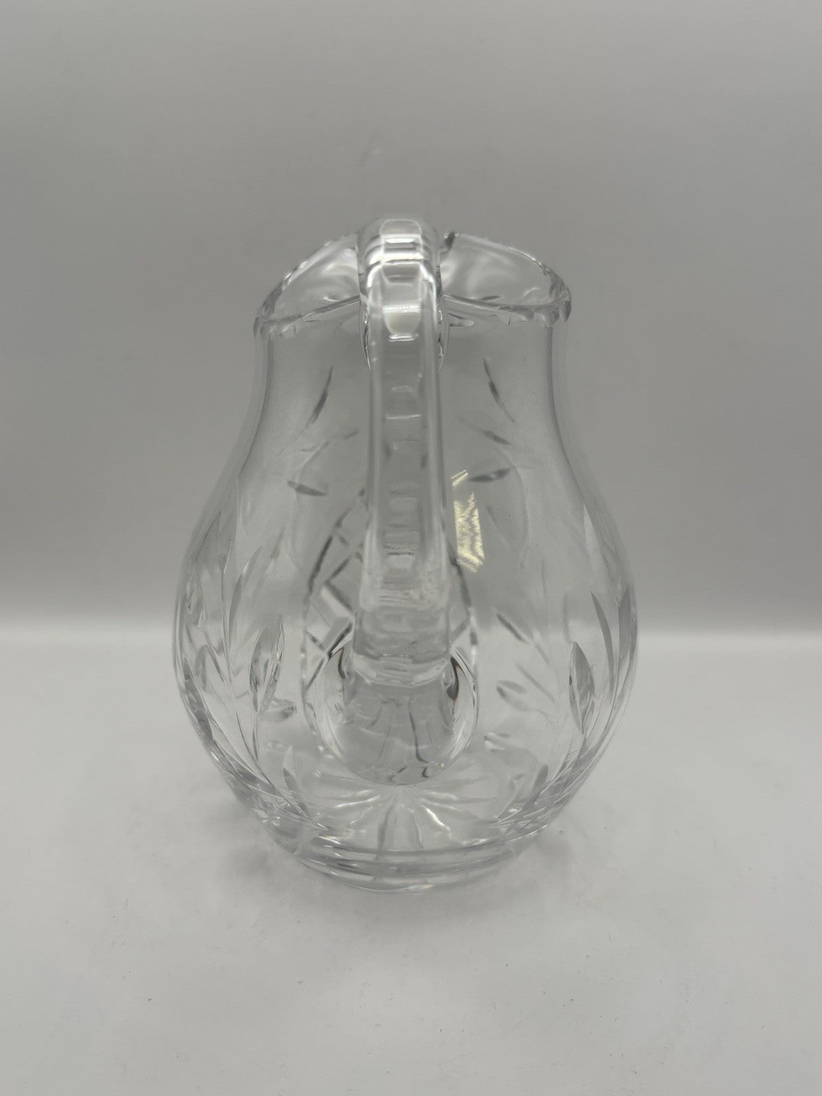 Vintage Cut Glass Crystal Pitcher with A Frosted Floral Design 7" Tall