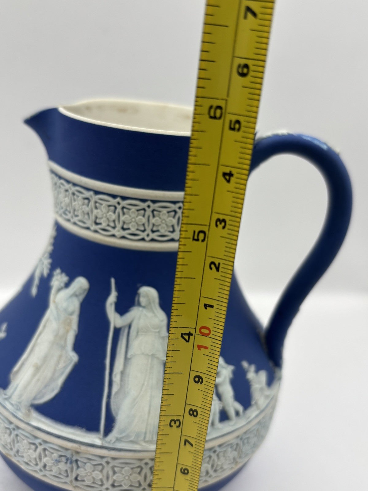 CA. 1900 WEDGWOOD BLUE DIPPED JASPERWARE PITCHER 5 Tall