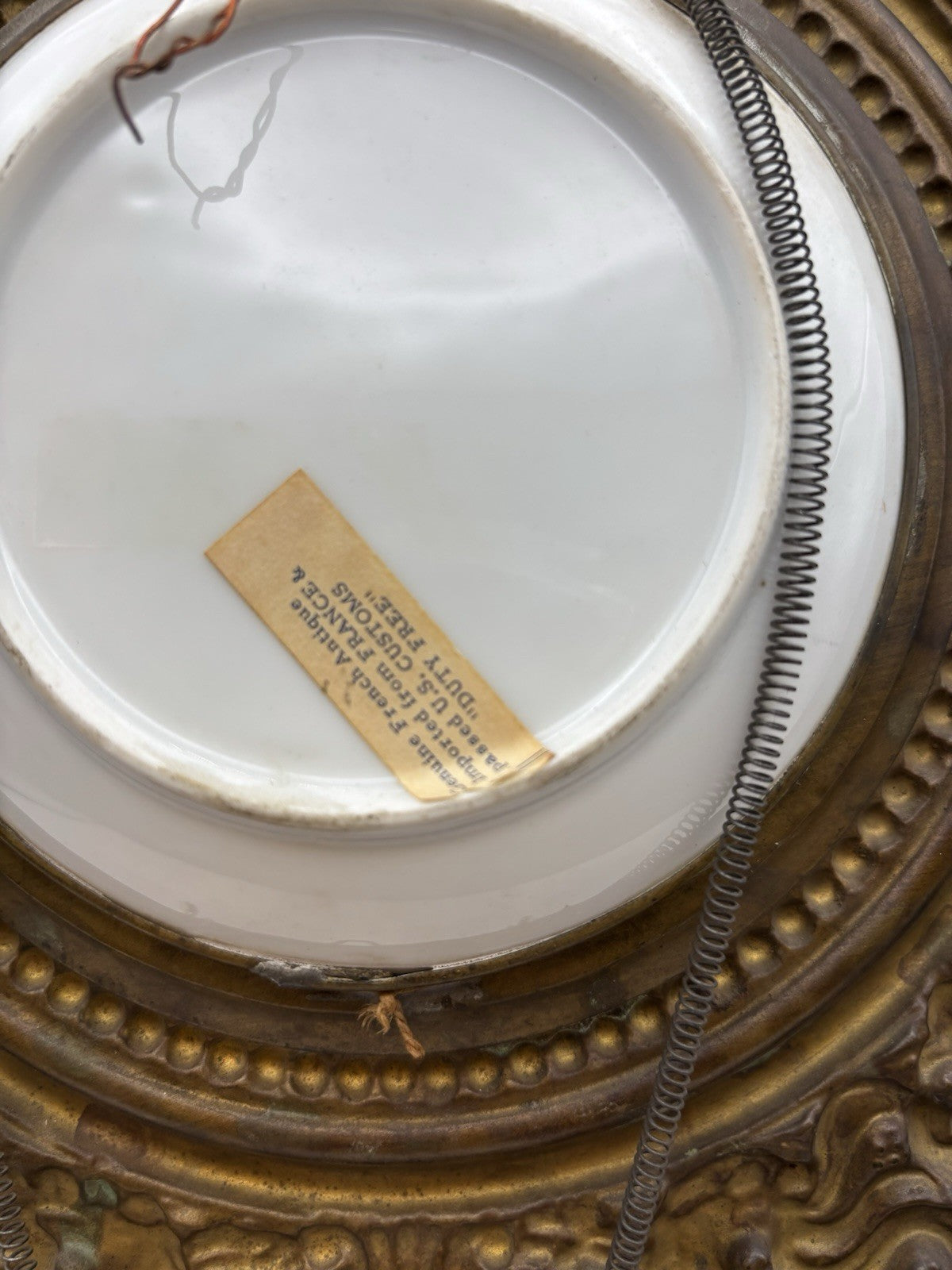 19th century portrait on porcelain, hand-painted decoration, brass France