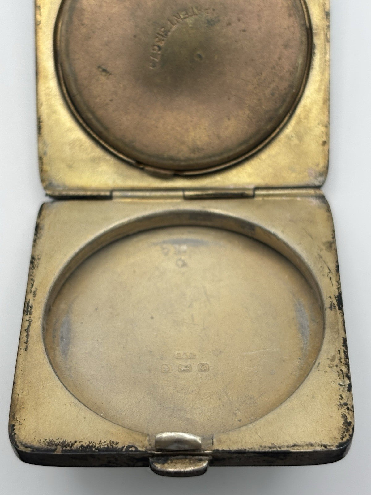 Vintage English 1931 Silver Guilloche Enamel Compact with Mirror