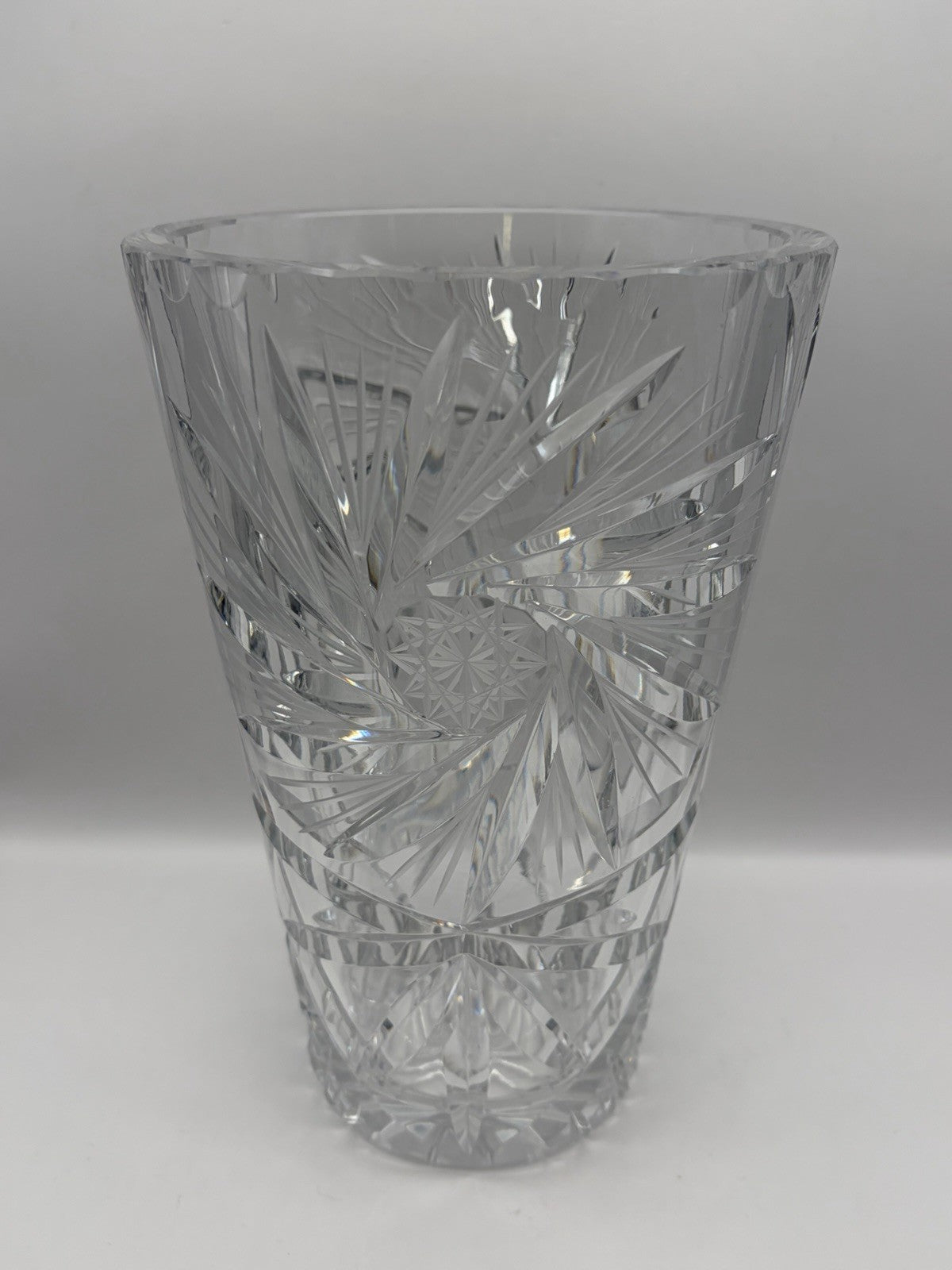 Vintage Bohemian crystal glass vase Cut pattern  into the heavy leaded glass.