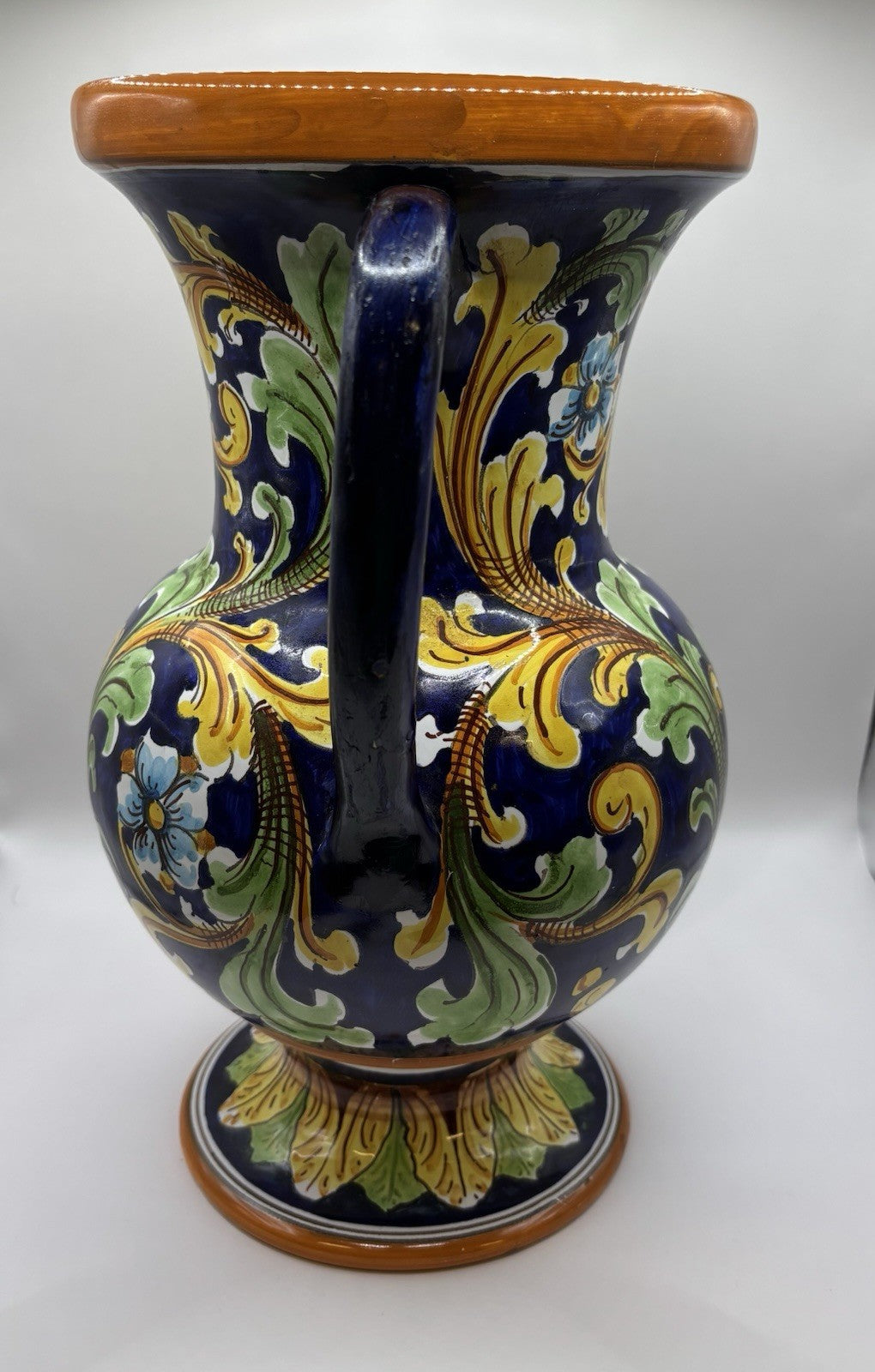 Vintage Hand Painted Iridescent Porcelain Vase de Caro Caltagirone Italy  12.8”