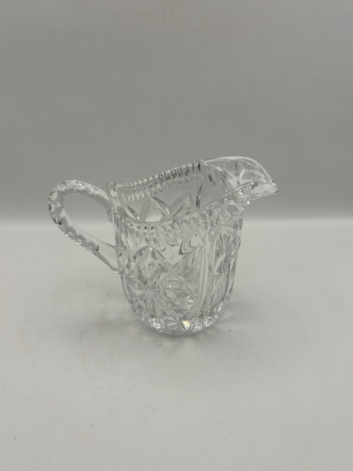 Vintage Cut Glass Crystal Creamer With A Beautiful Floral Design