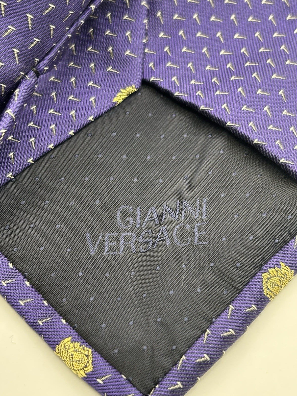 Purple and Gold Gianni Versace Silk Tie Medusa Pattern Men's Necktie Italy