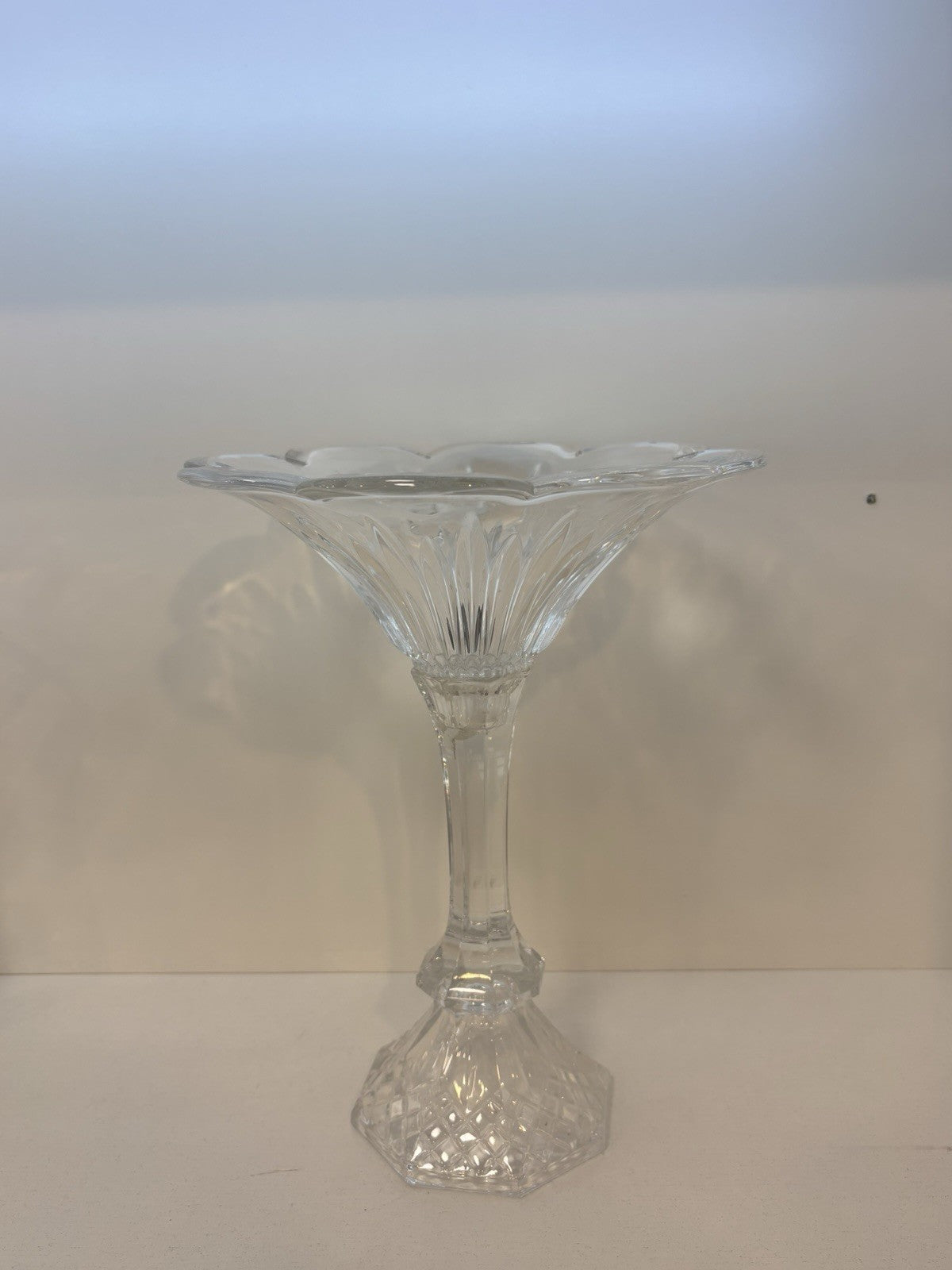 Beautiful vintage crystal pedestal flower candle dish