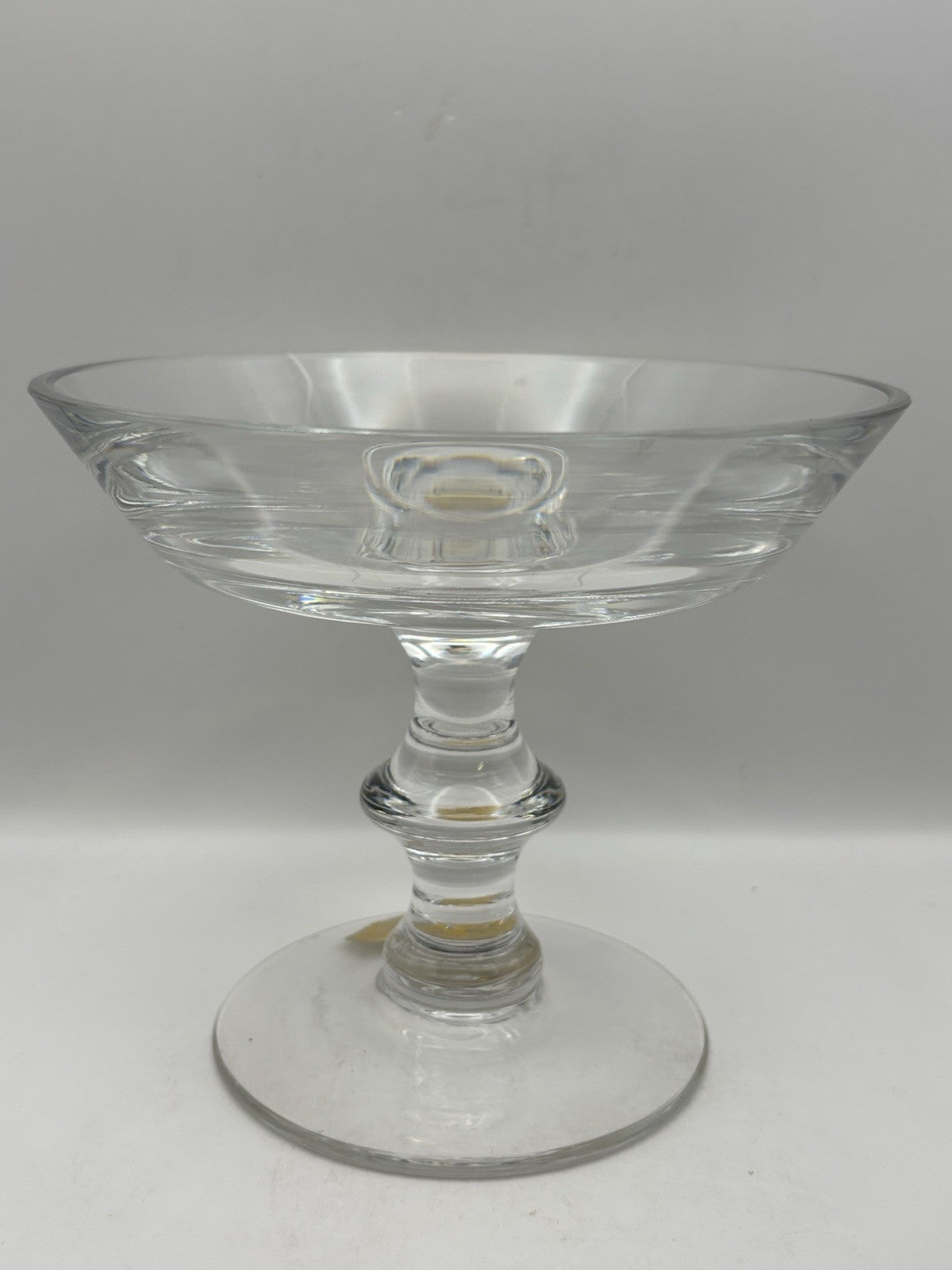 Vintage Val St Lambert Art Glass Pedestal Clear Crystal Bowl Signed Compote 5.5”