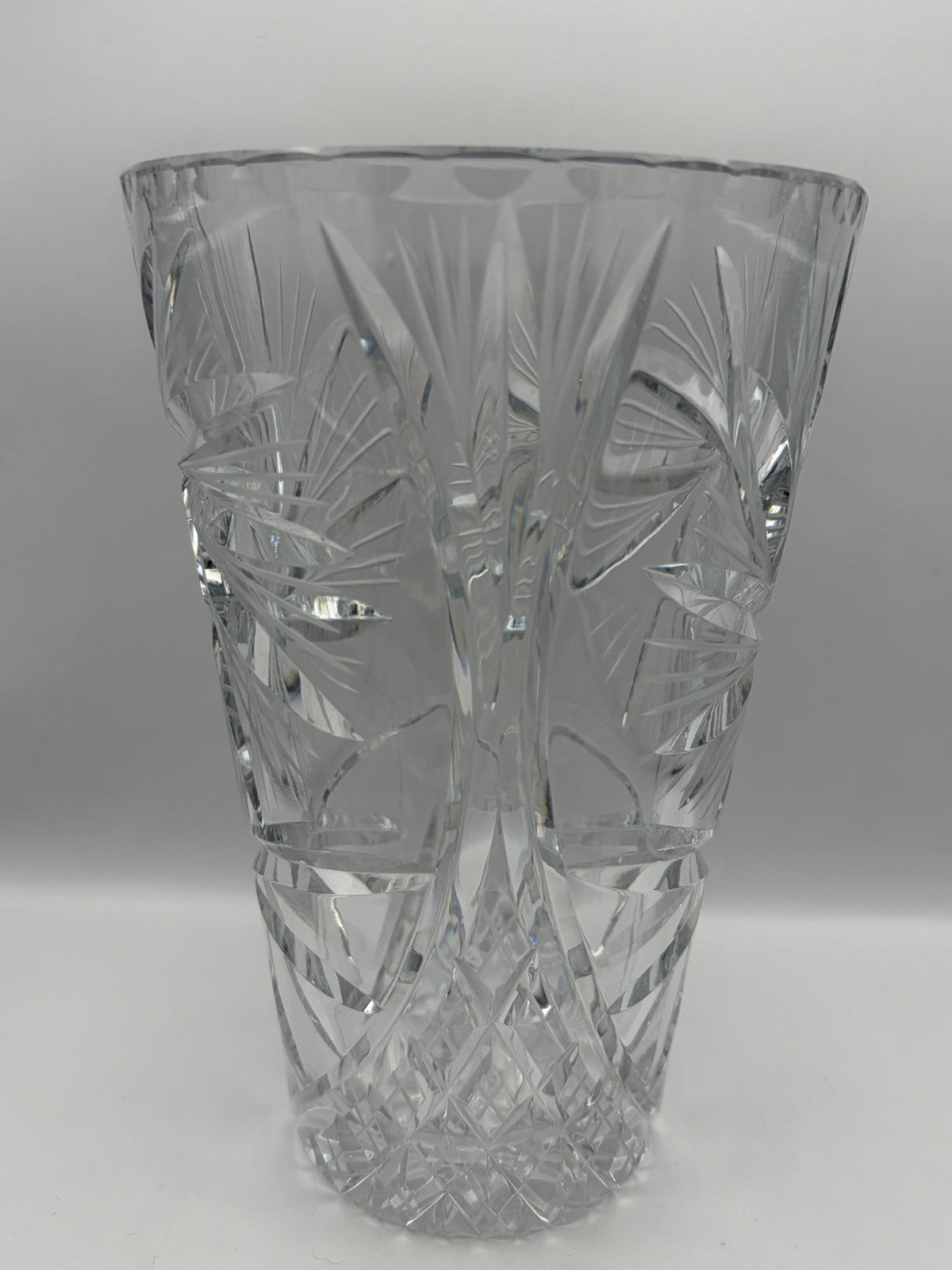 Vintage Bohemian crystal glass vase Cut pattern  into the heavy leaded glass.