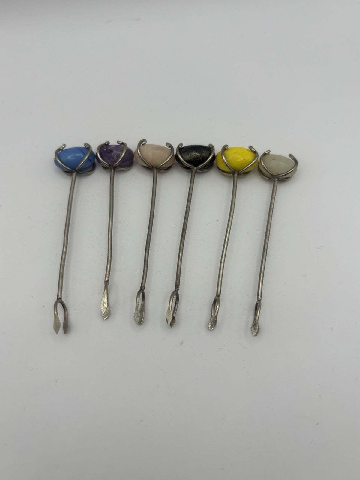 Cocktail skewers fork set of 24 with various gemstones