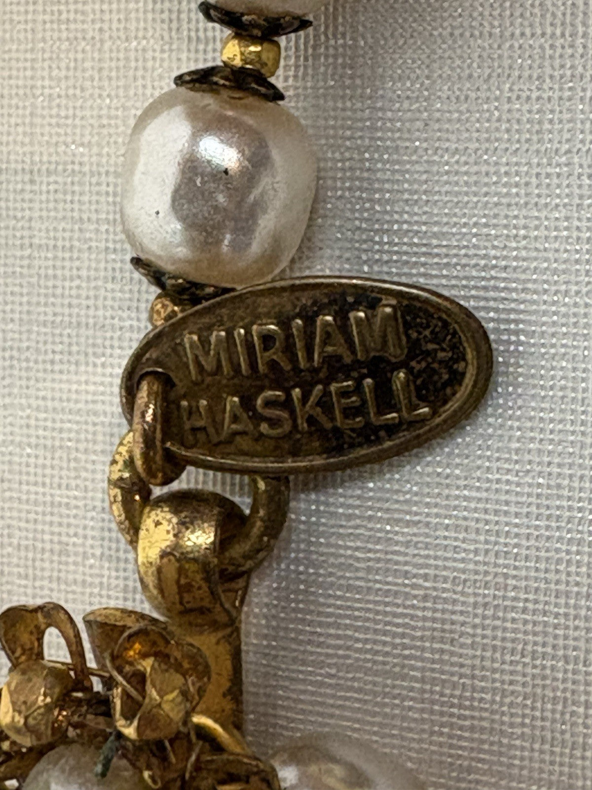 Miriam Haskell Vintage Knotted Faux Pearl Necklace Signed