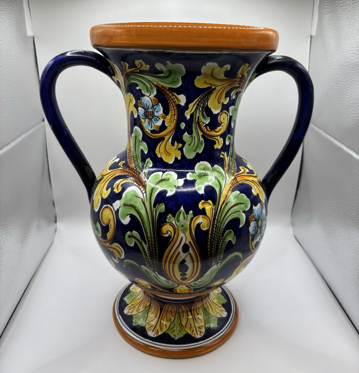 Vintage Hand Painted Iridescent Porcelain Vase de Caro Caltagirone Italy  12.8”