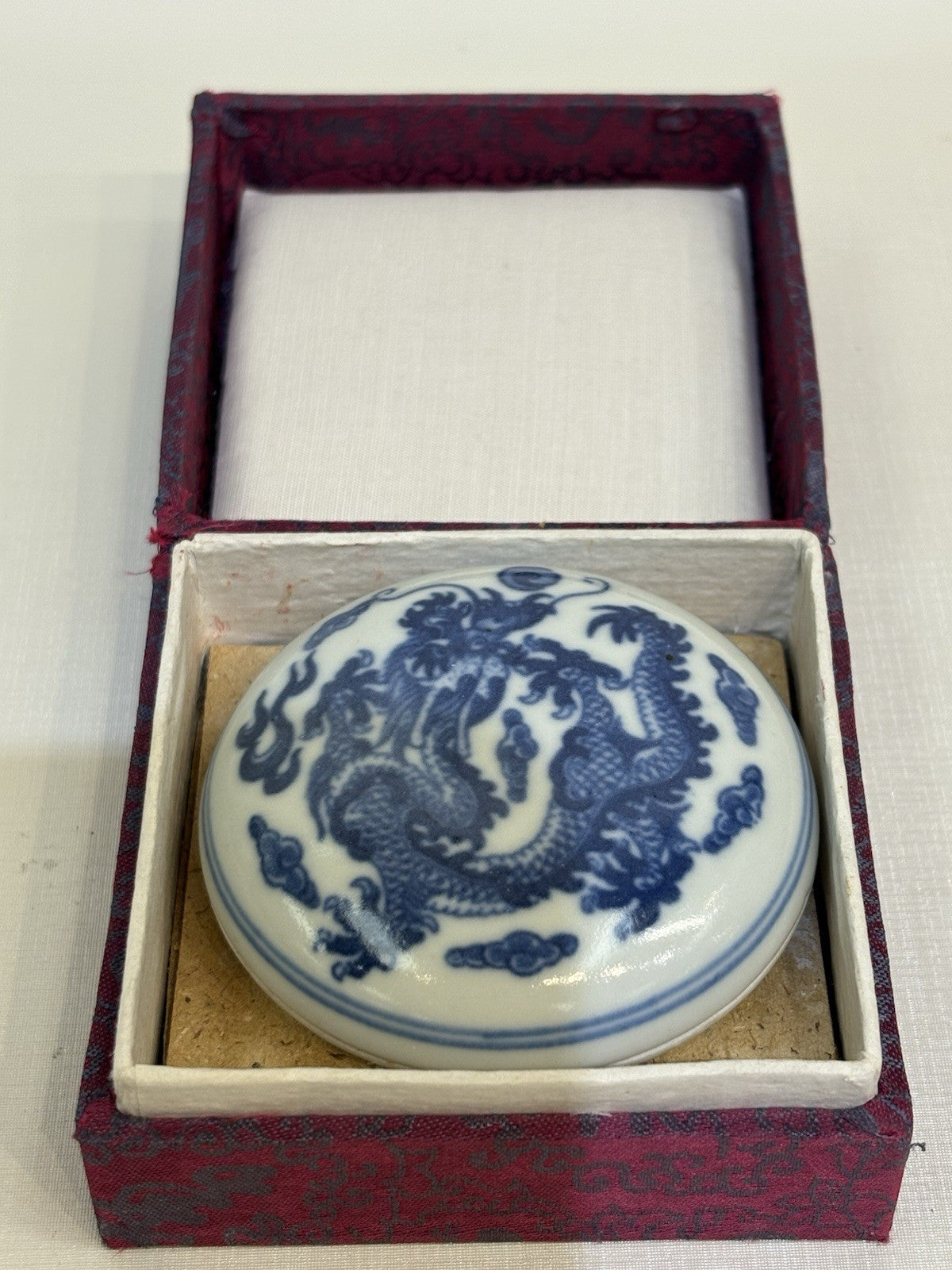 Chinese Blue And White Seal Paste Box 20th Century