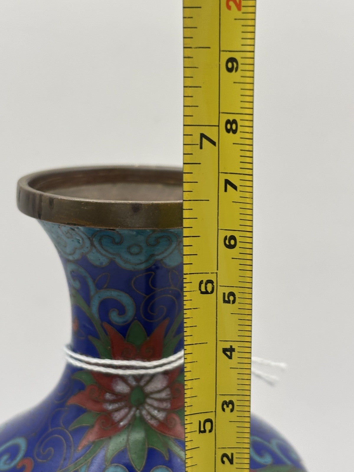 Vintage Cloisonné Asian Vase Dark Blue with A Floral Design 6-inch Tall