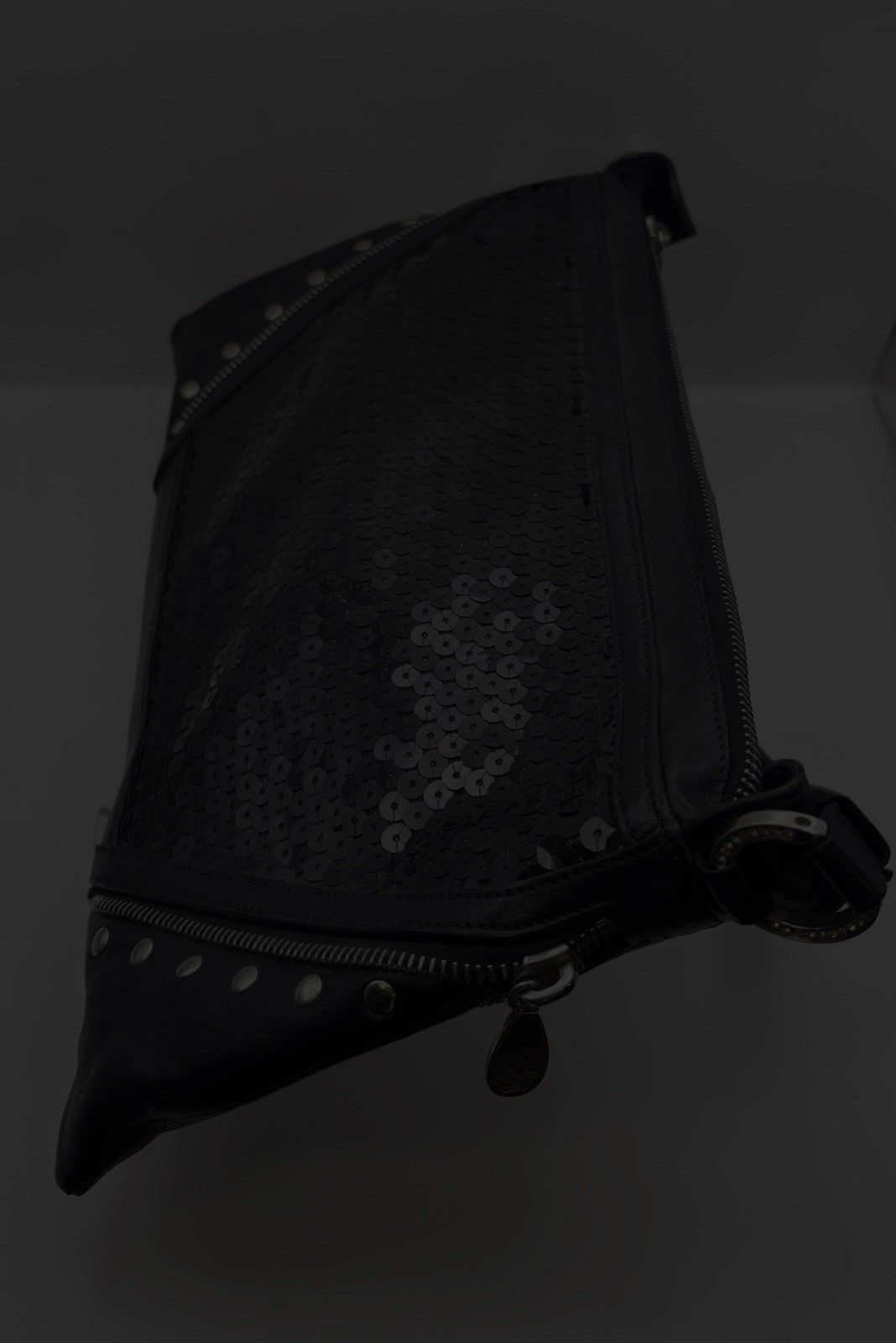 Vintage Versace Black Sequined Shoulder Bag with Leather Strap