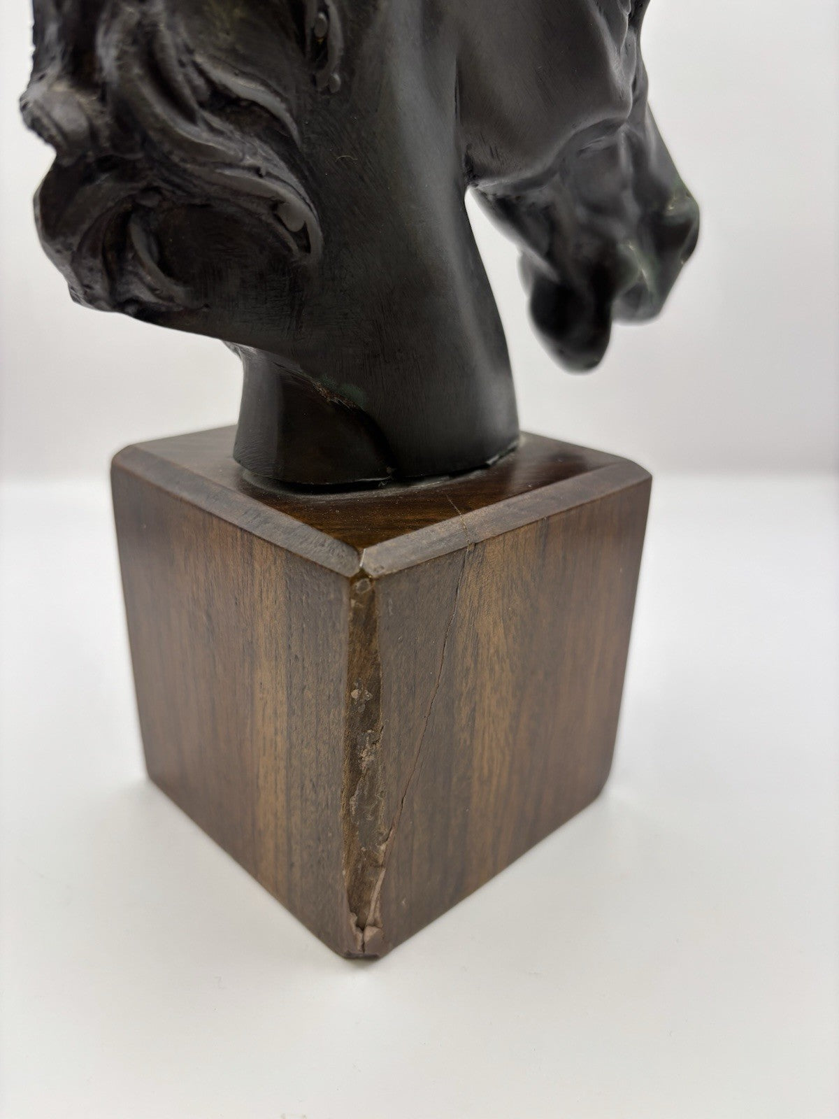 Black Horse Head Decorative Bookends Bronze W Wood Base Home Decor Gift Idea 8.3