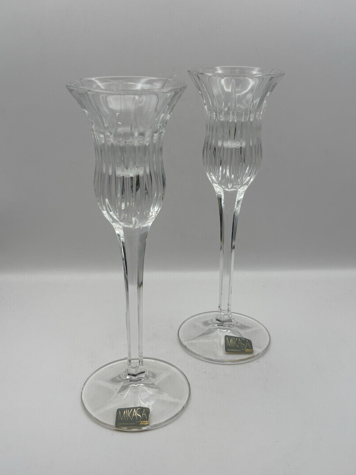 Vintage Mikasa Crystal Candle Holders 8 In Tall Germany 2pcs Excellent Condition
