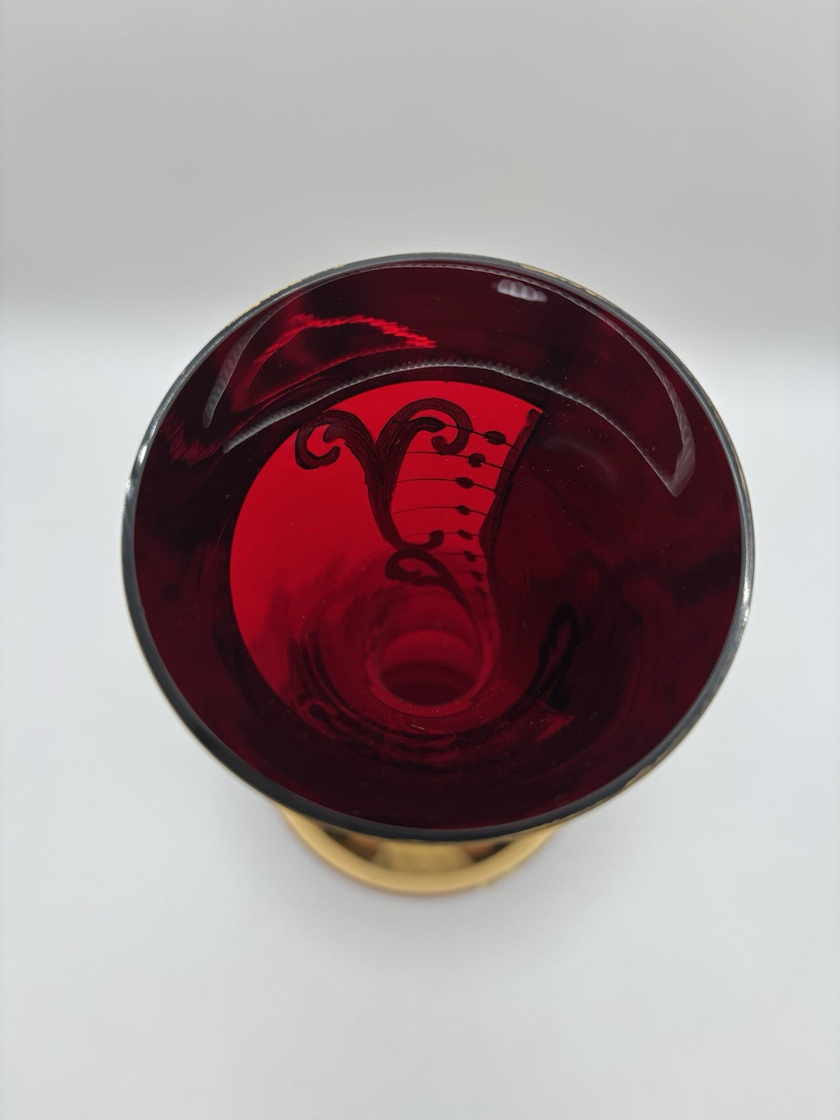 BEAUTIFUL CRYSTAL RUBY RED VASE GILDED RAISED ENAMEL MADE IN CZECH BOHEMIA