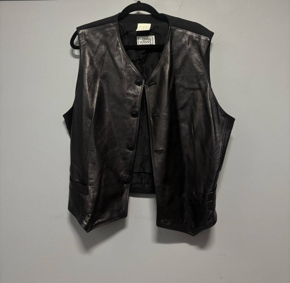 Gianni Versace Black Leather Vest. Vintage. Size Not Label.
