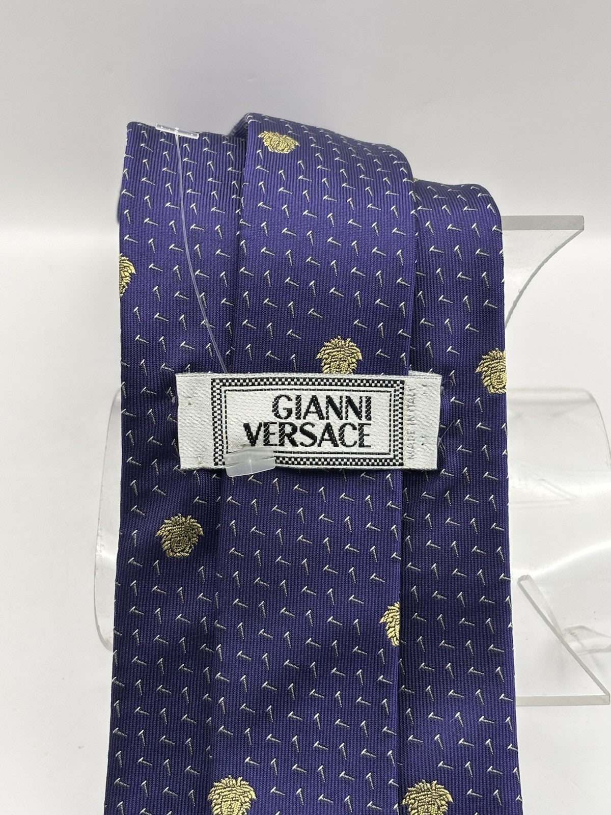 Purple and Gold Gianni Versace Silk Tie Medusa Pattern Men's Necktie Italy