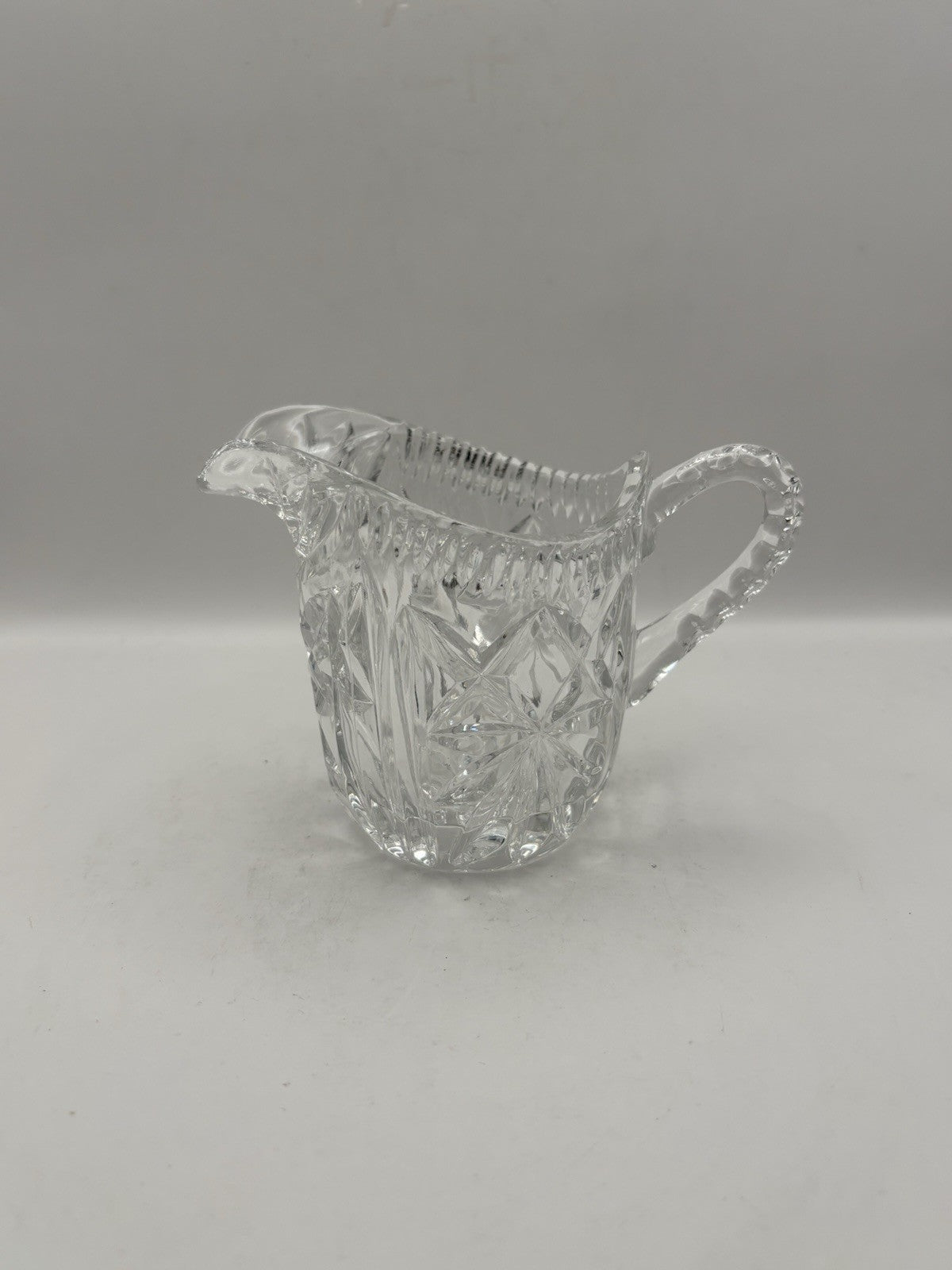 Vintage Cut Glass Crystal Creamer With A Beautiful Floral Design