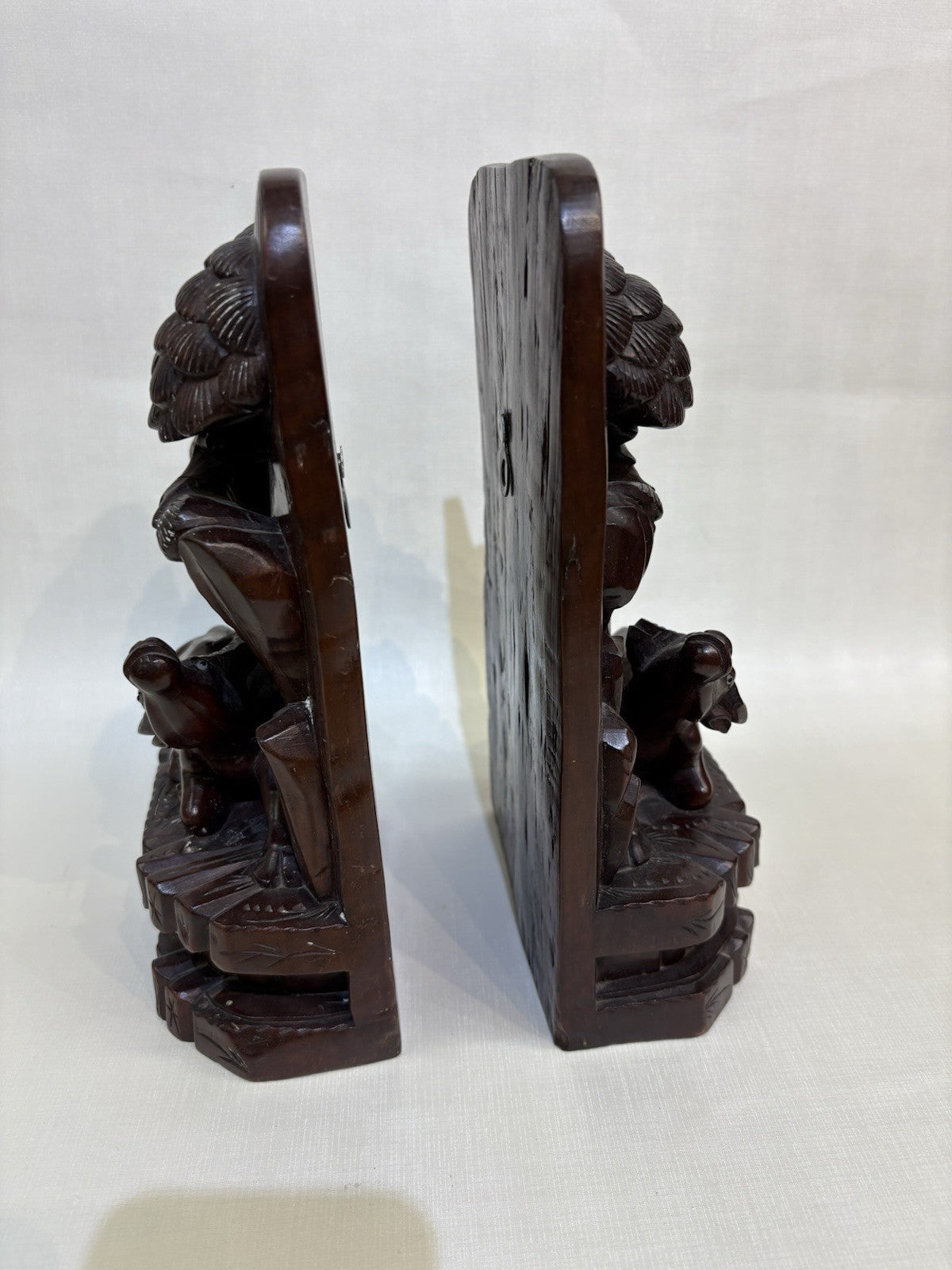 19th Century Chinese Carved Rosewood Bookends Set of 2