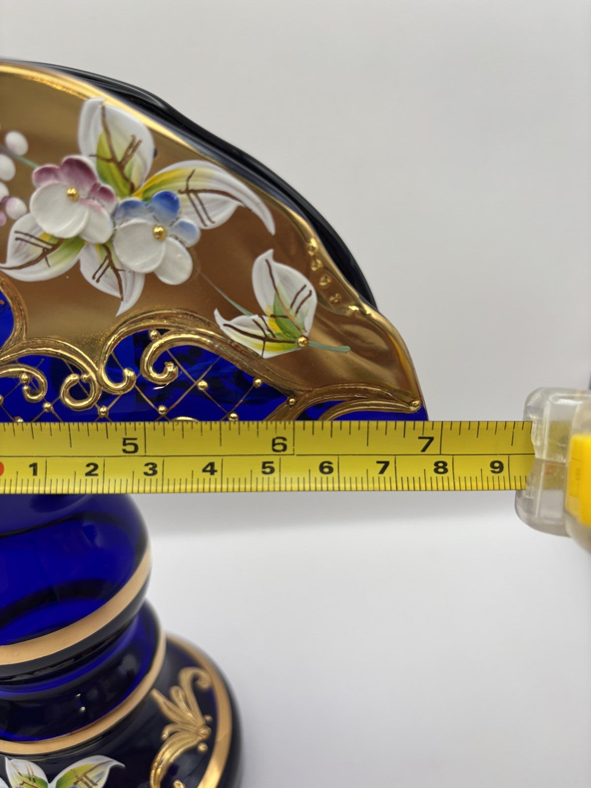 Vintage Bohemia Napking Holder Blue with Gold and Floral Design