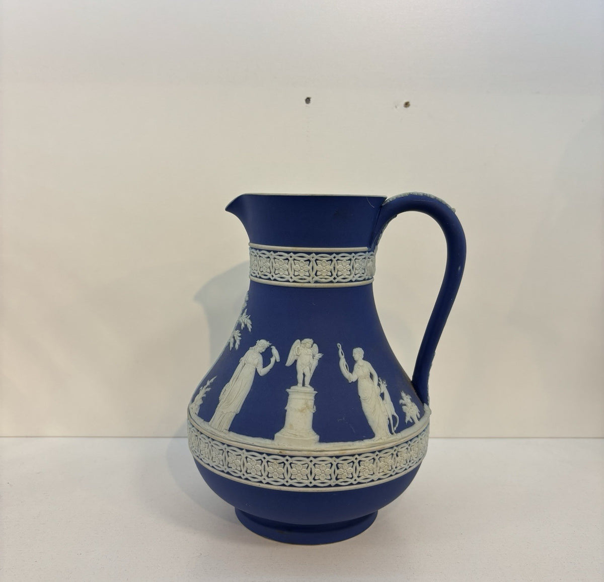 Antique Wedgwood Dark Blue & White Neoclassical Jasperware 7 Inch Jug 1891-1908