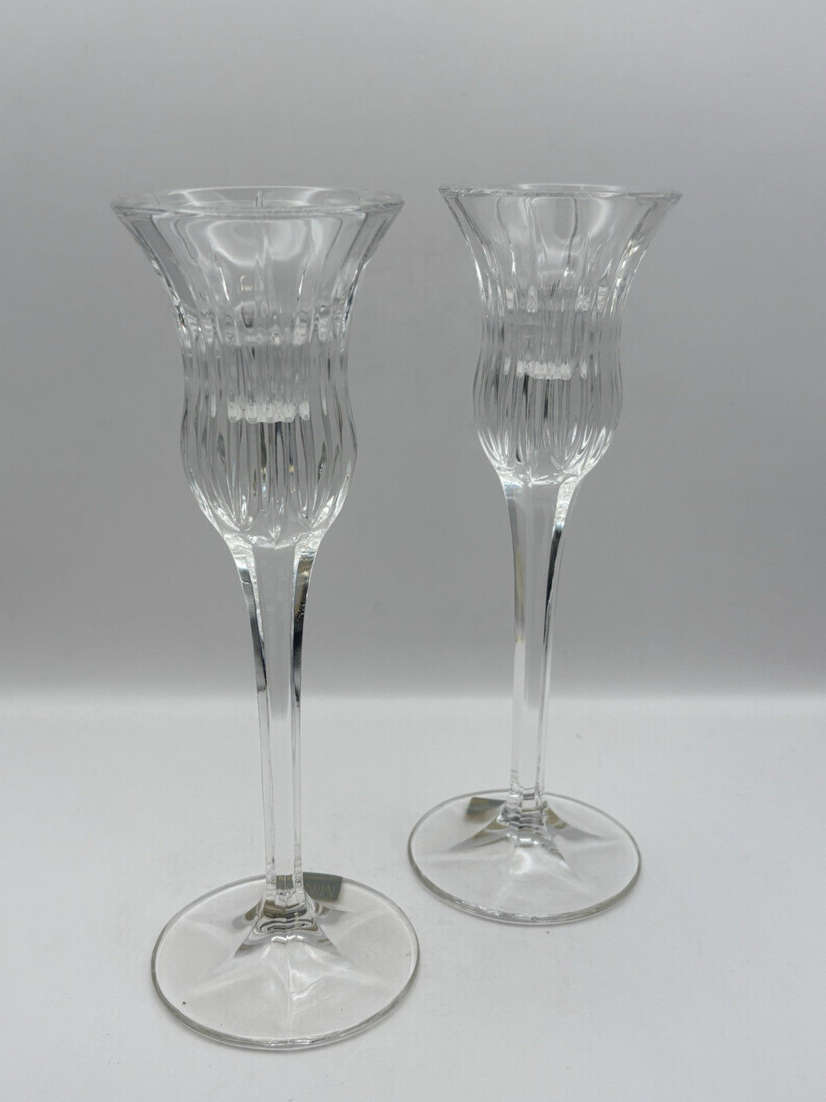 Vintage Mikasa Crystal Candle Holders 8 In Tall Germany 2pcs Excellent Condition