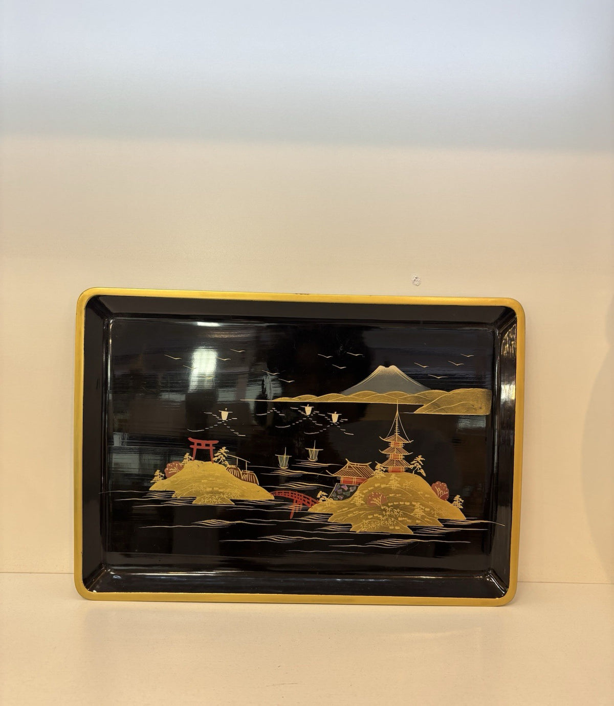 Vintage Japanese Lacquer Cocktail Set 8 Pieces Hand Painted Lacquer Ware