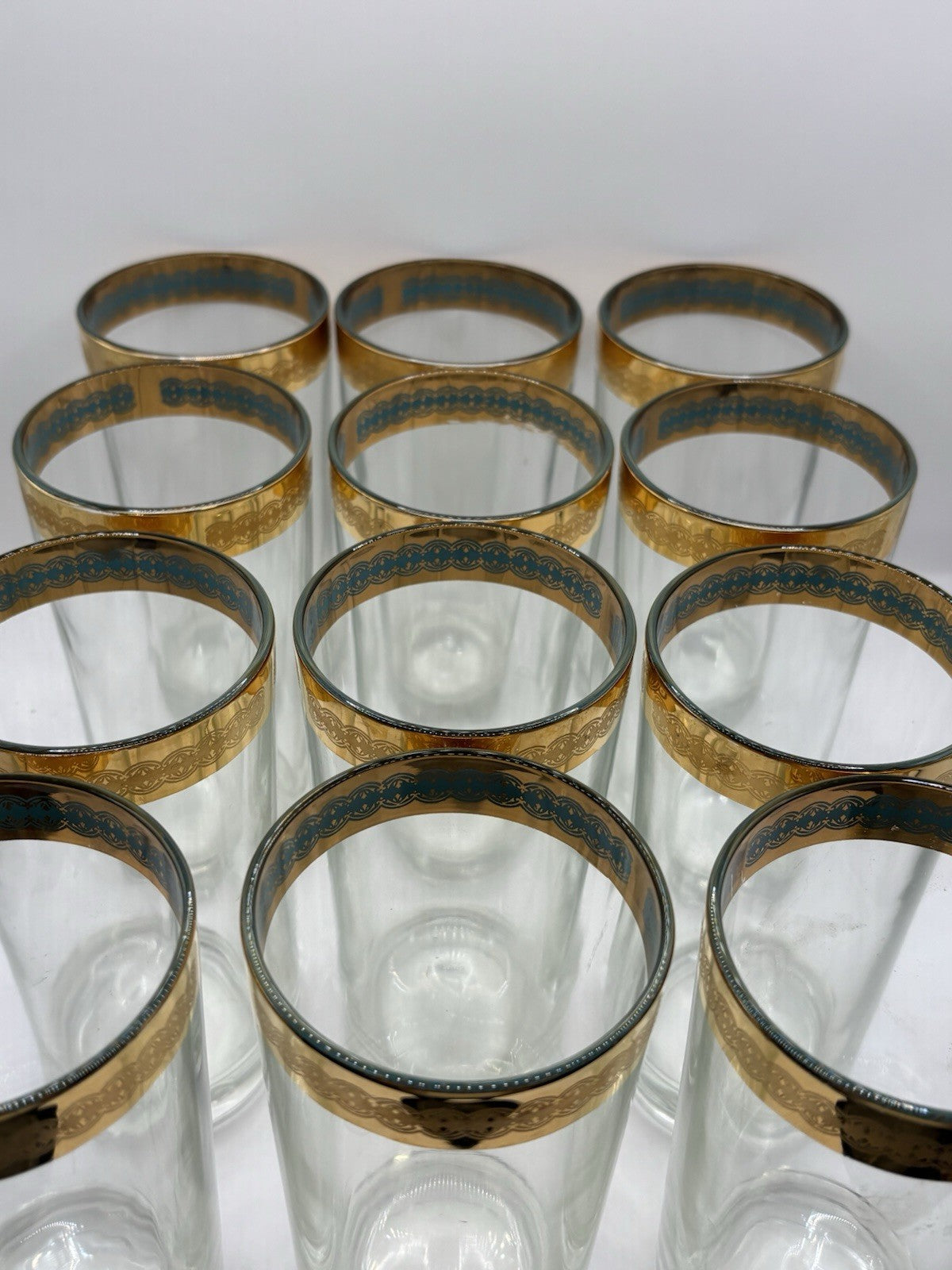 MCM 22k Gold Rimmed Tumbler Glasses Set of 12 Mid Century