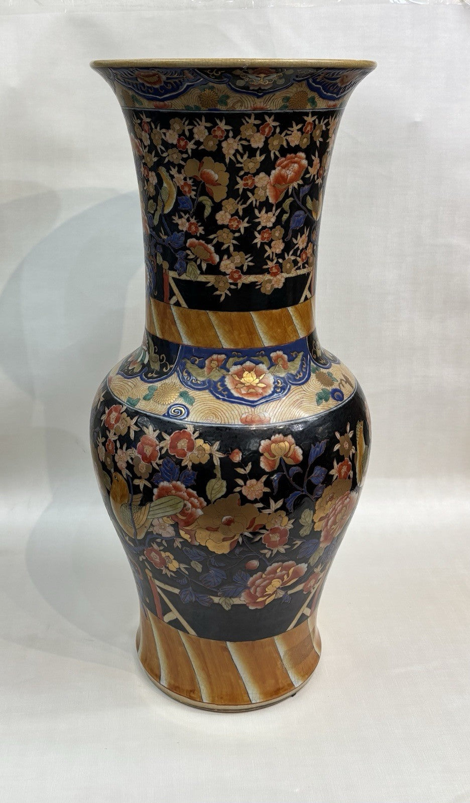 Early 20th Century Chinese Vase with Birds and Roses 12 3/8 Inches Tall