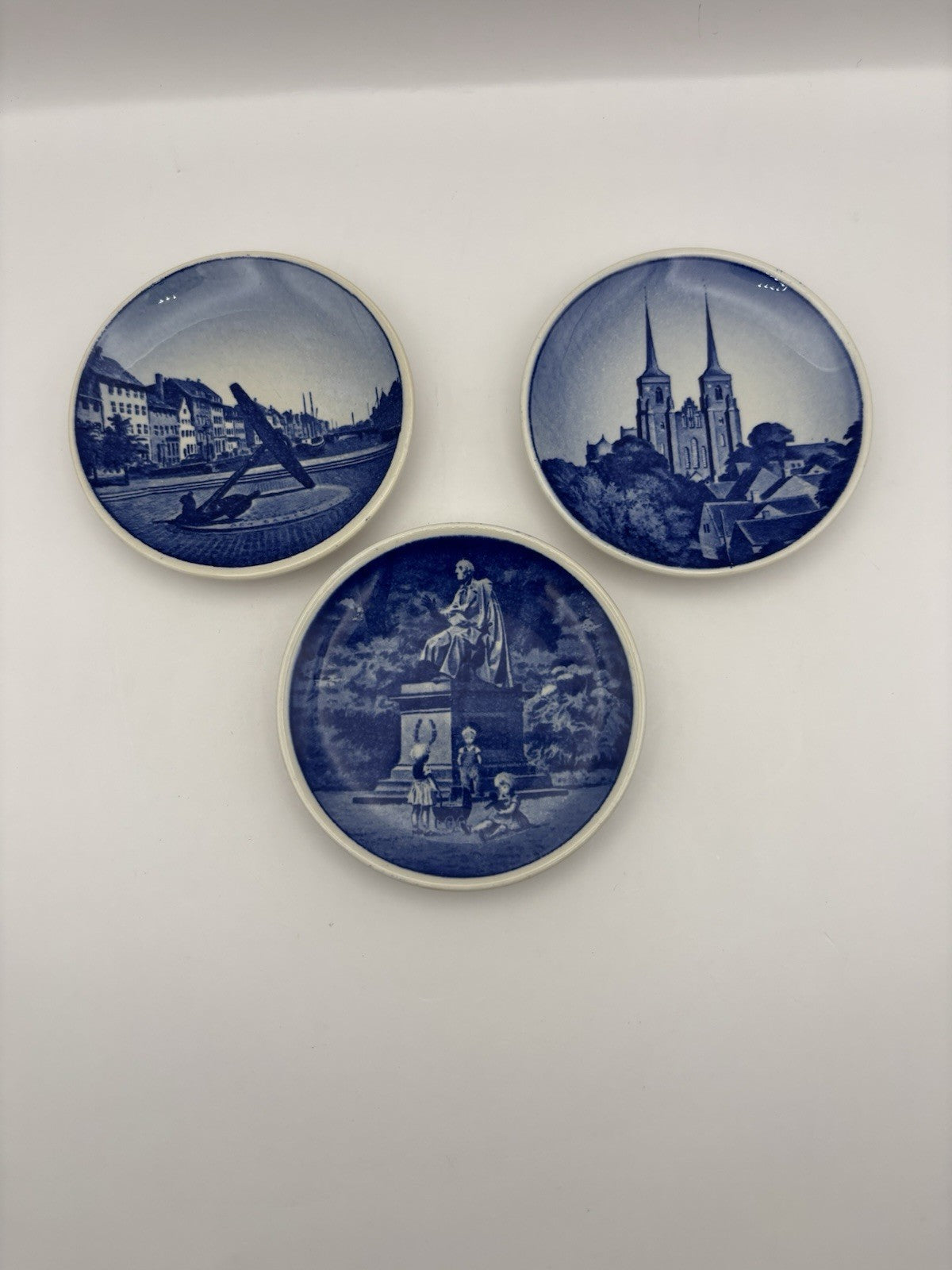 Vintage Royal Copenhagen Porcelain Miniature Plate Set of 3 Made In Denmark B/W