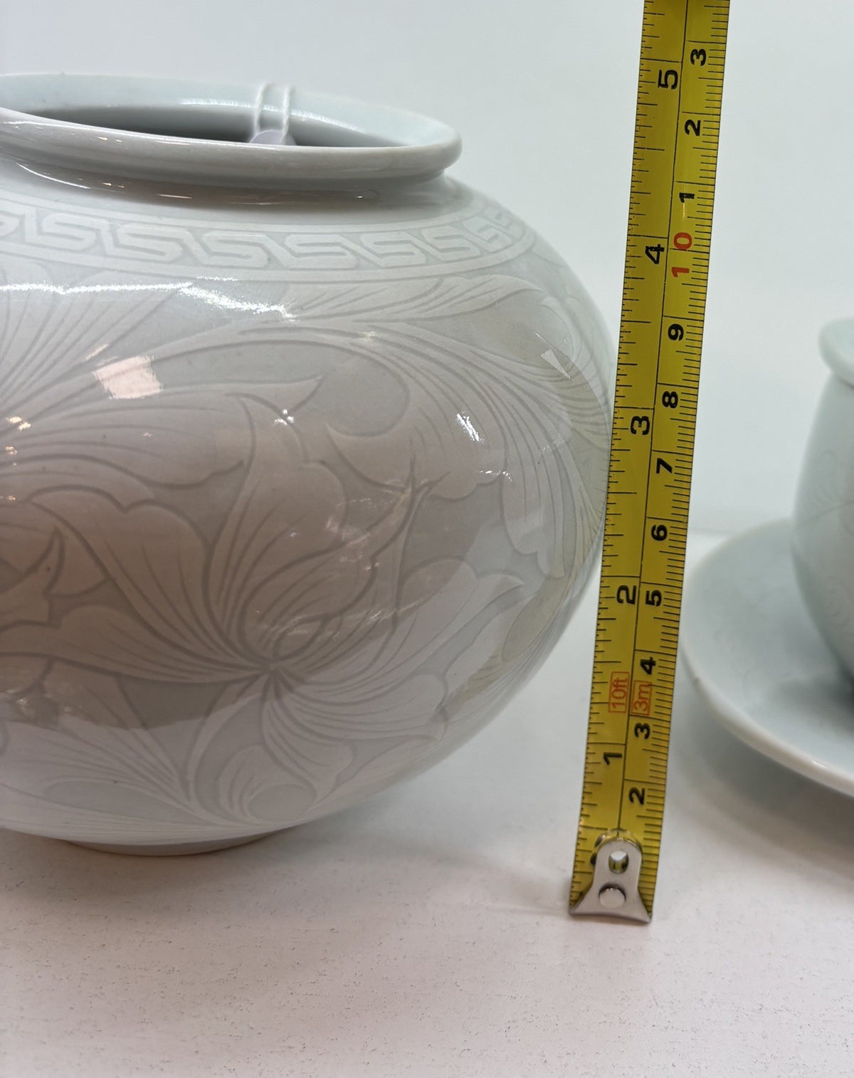 Antique Chinese Porcelain Celedon Ginger Jar With A Vase