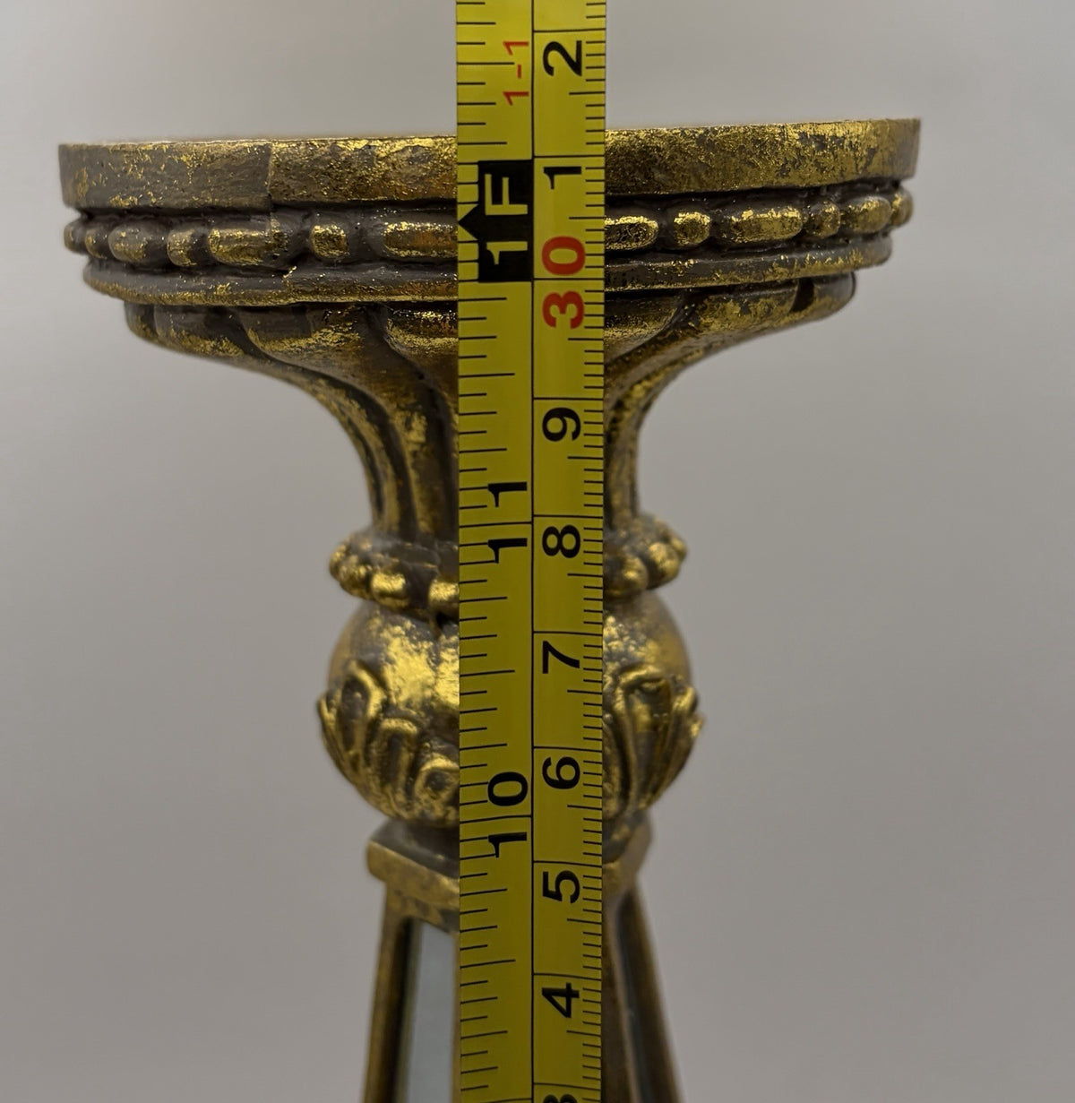 antiqued gold decorative pillar candle holder classical silhouette
