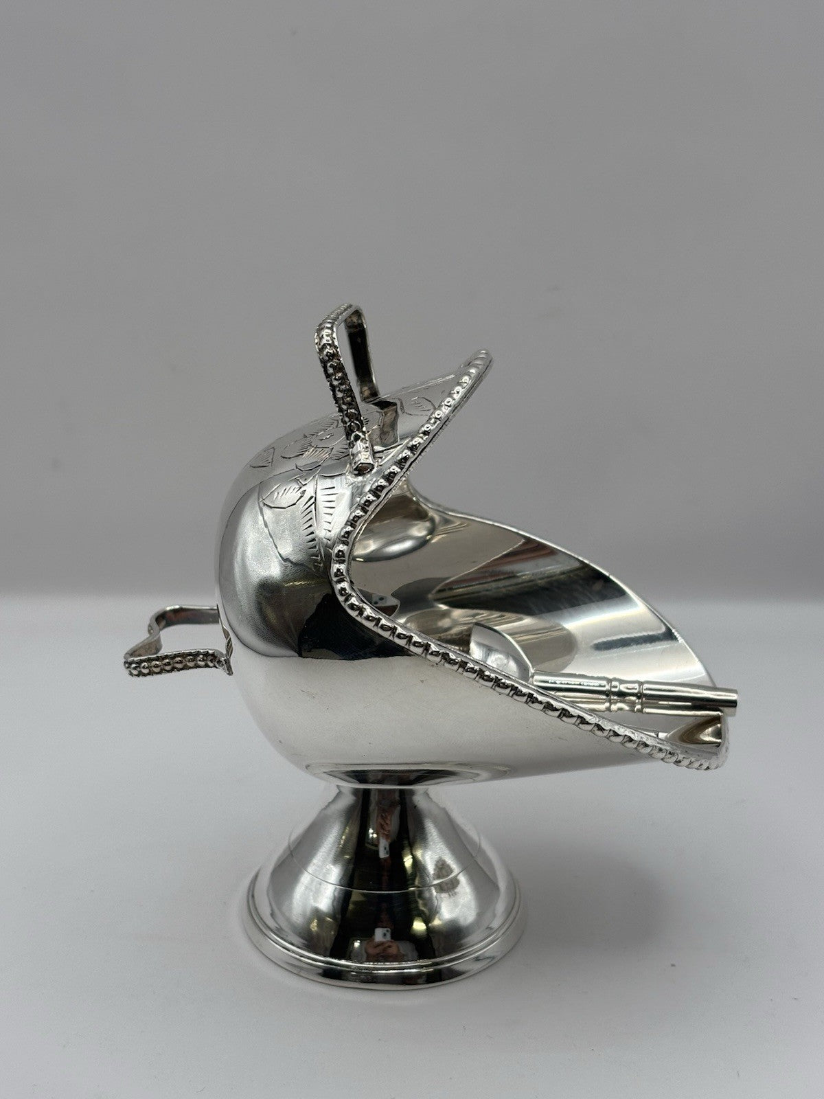 Silver Sugar Scuttle 1850s Antique Victorian Era Silver Plated Floral Design