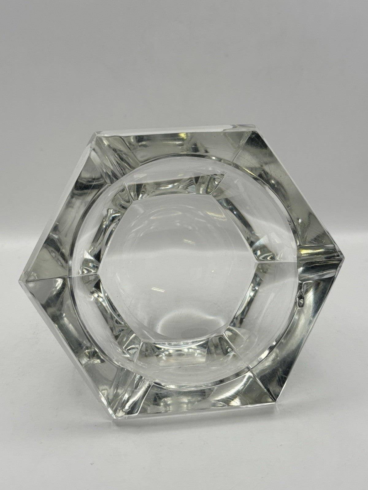 Val St Lambert Geometric Crystal 3 Slot Ashtray Signed