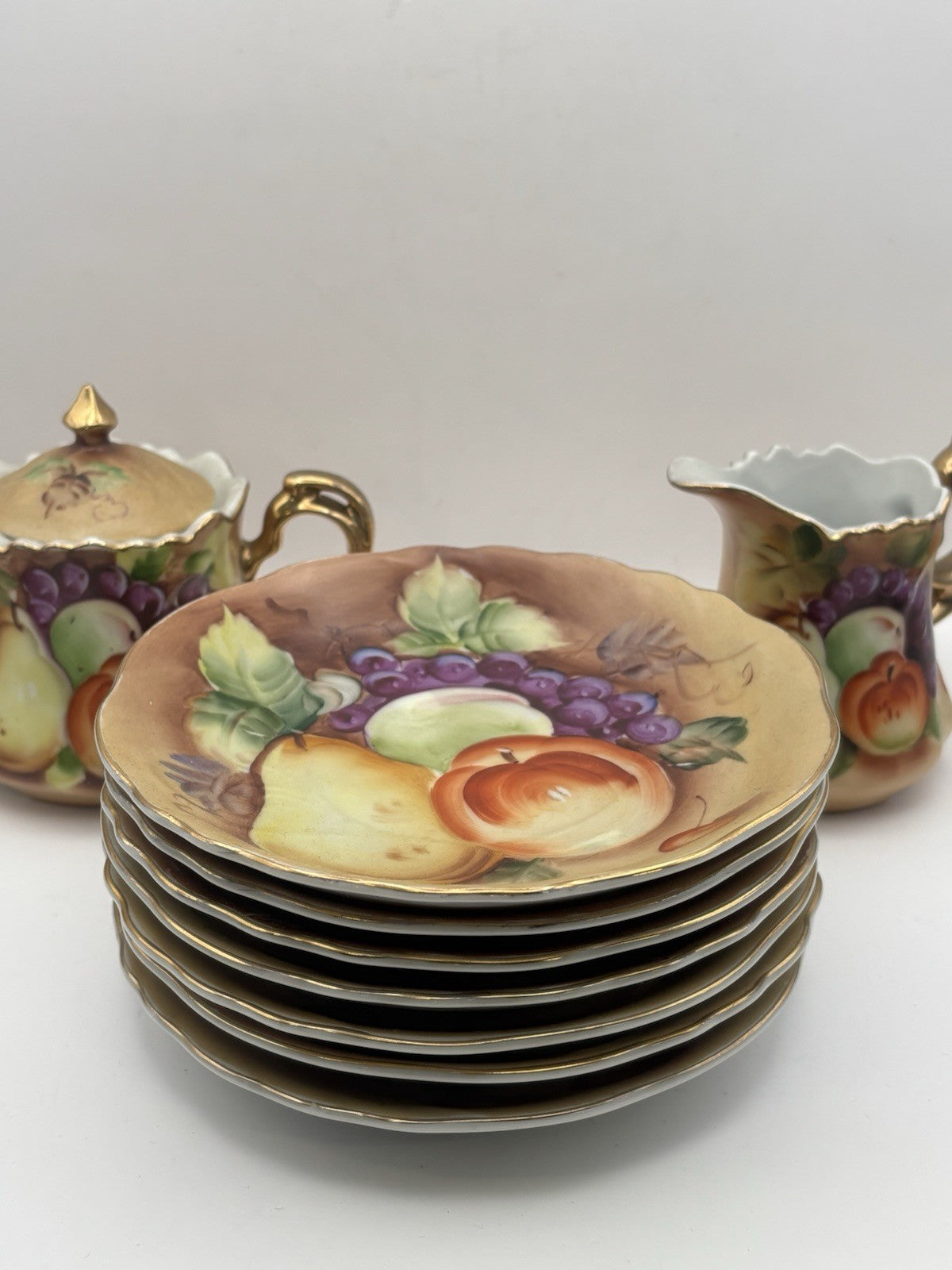 Lefton China Heritage Brown Fruit Tea Theme Set