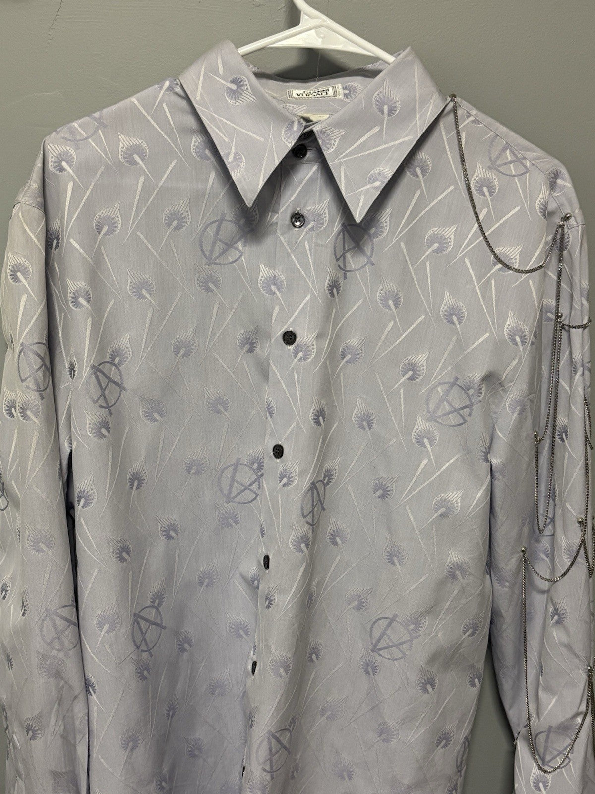 Versace light purple Men Shirt with Chains On The Side Size 50 Vintage