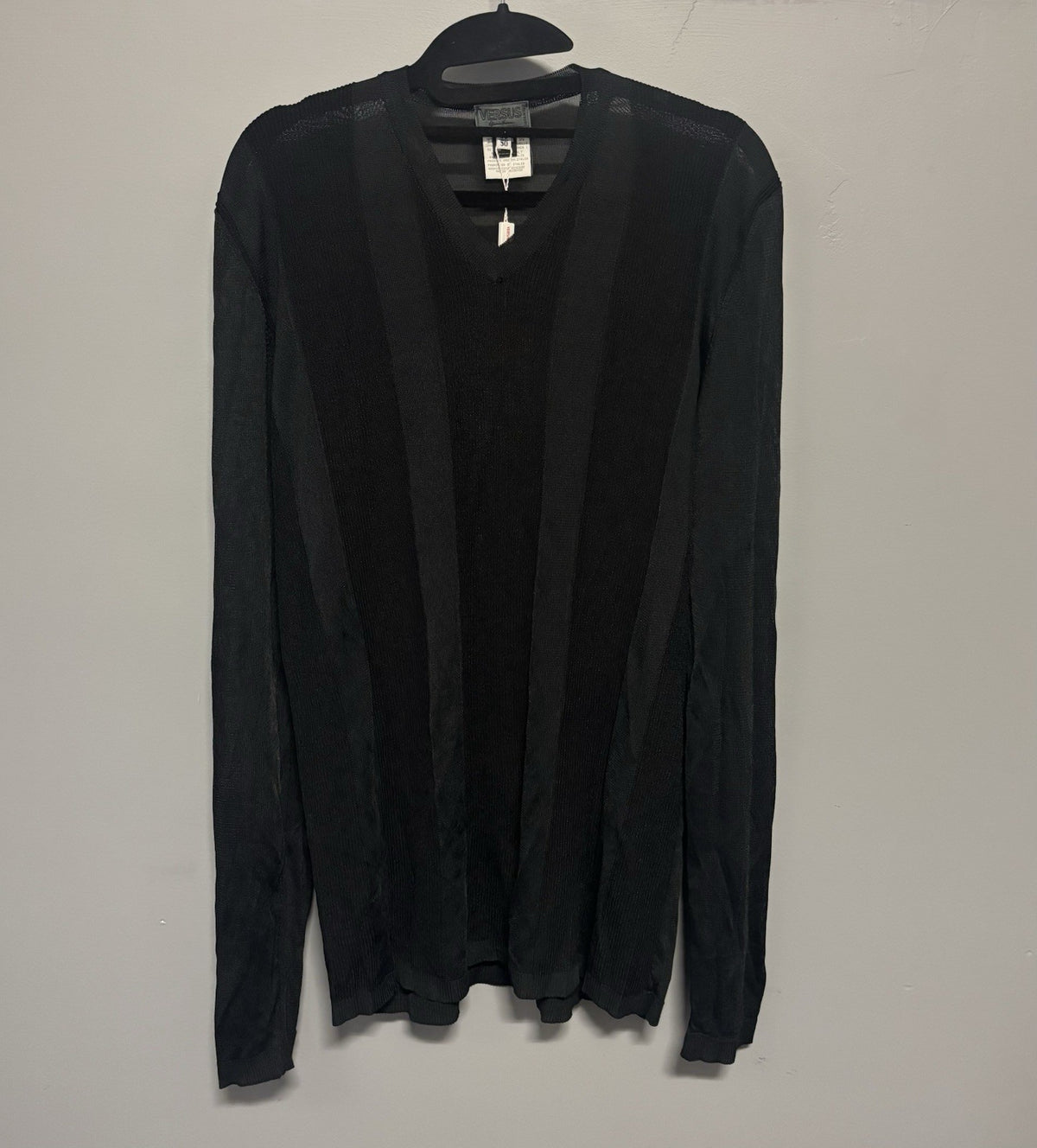 black Versus V-neck sweater with tonal vertical stripes. Size XL  Unisex