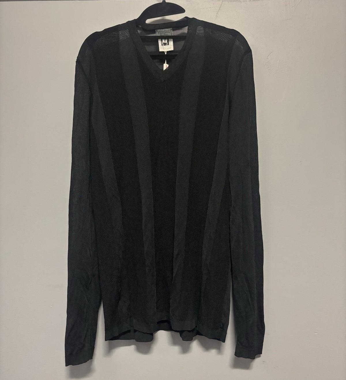 black Versus V-neck sweater with tonal vertical stripes. Size XL  Unisex