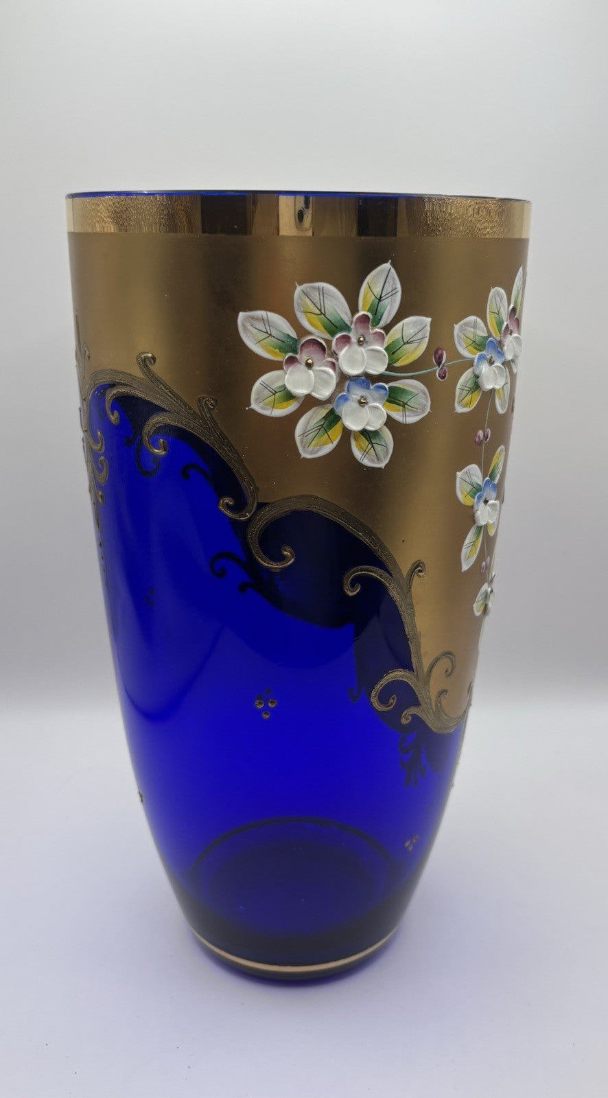 Vintage Moser Bohemia Beautiful Vase with A Heart and Flowers Made In Czech 9.7”