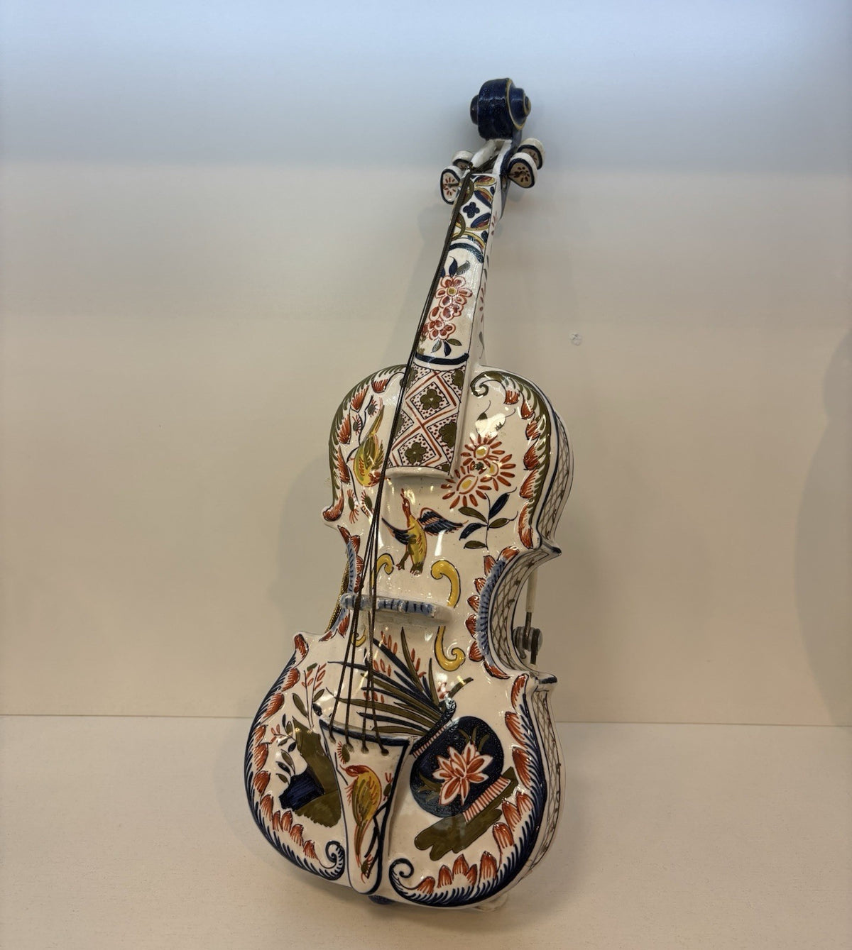 19th Century French Hand-painted Faience Miniature Violín.