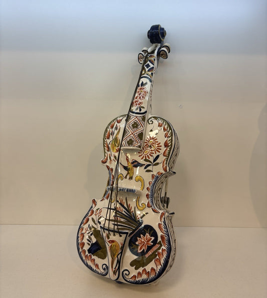 19th Century French Hand-painted Faience Miniature Violín.