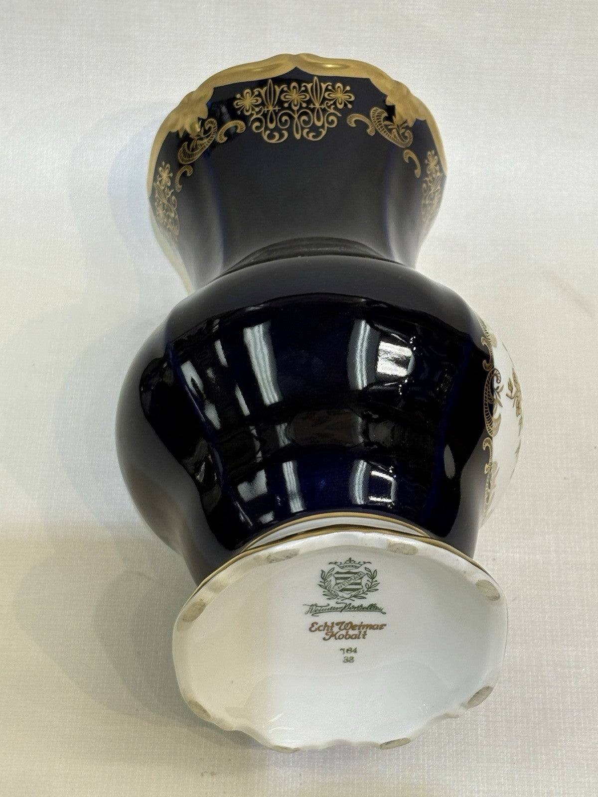 Vintage Weimar Porzellan Echt Kobalt (Genuine Cobalt) Porcelain Vase Germany 7.8